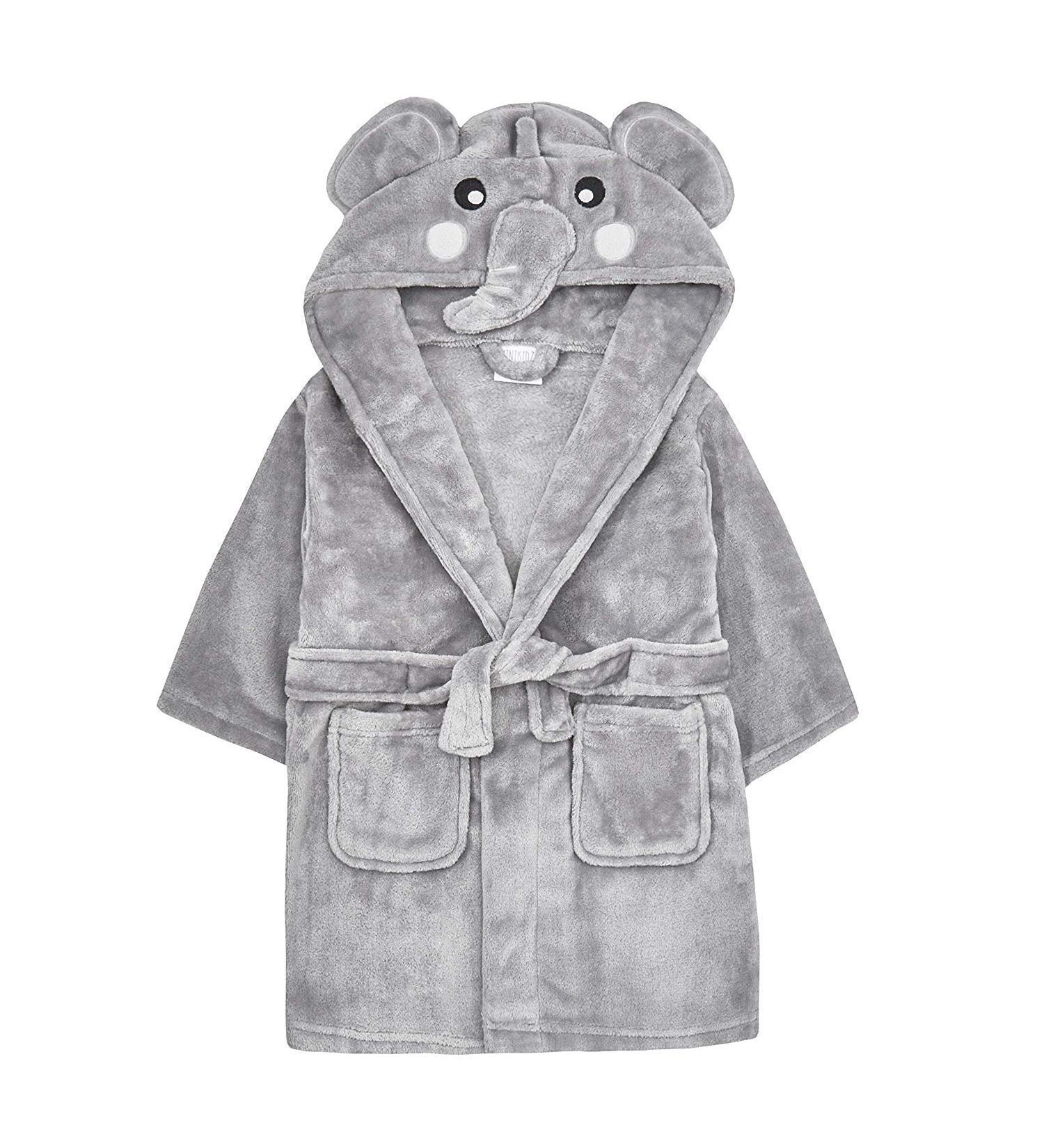 Baby Novelty Dressing Gown Cute Animal Hooded Face Detail 6-12 12-18 18-24 2-3 3-4 4-5 5-6 Elephant 6-12 Months