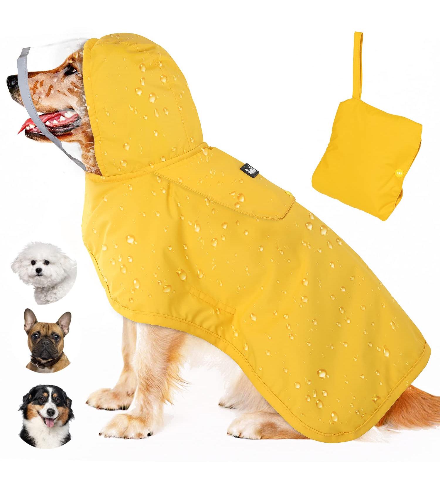 Lukovee Dog Raincoat with Clear Hood & Reflective Rim - Adjustable Waterproof Jacket for Dogs - Yellow - Size Large - Buy Online on SooperMarket.com