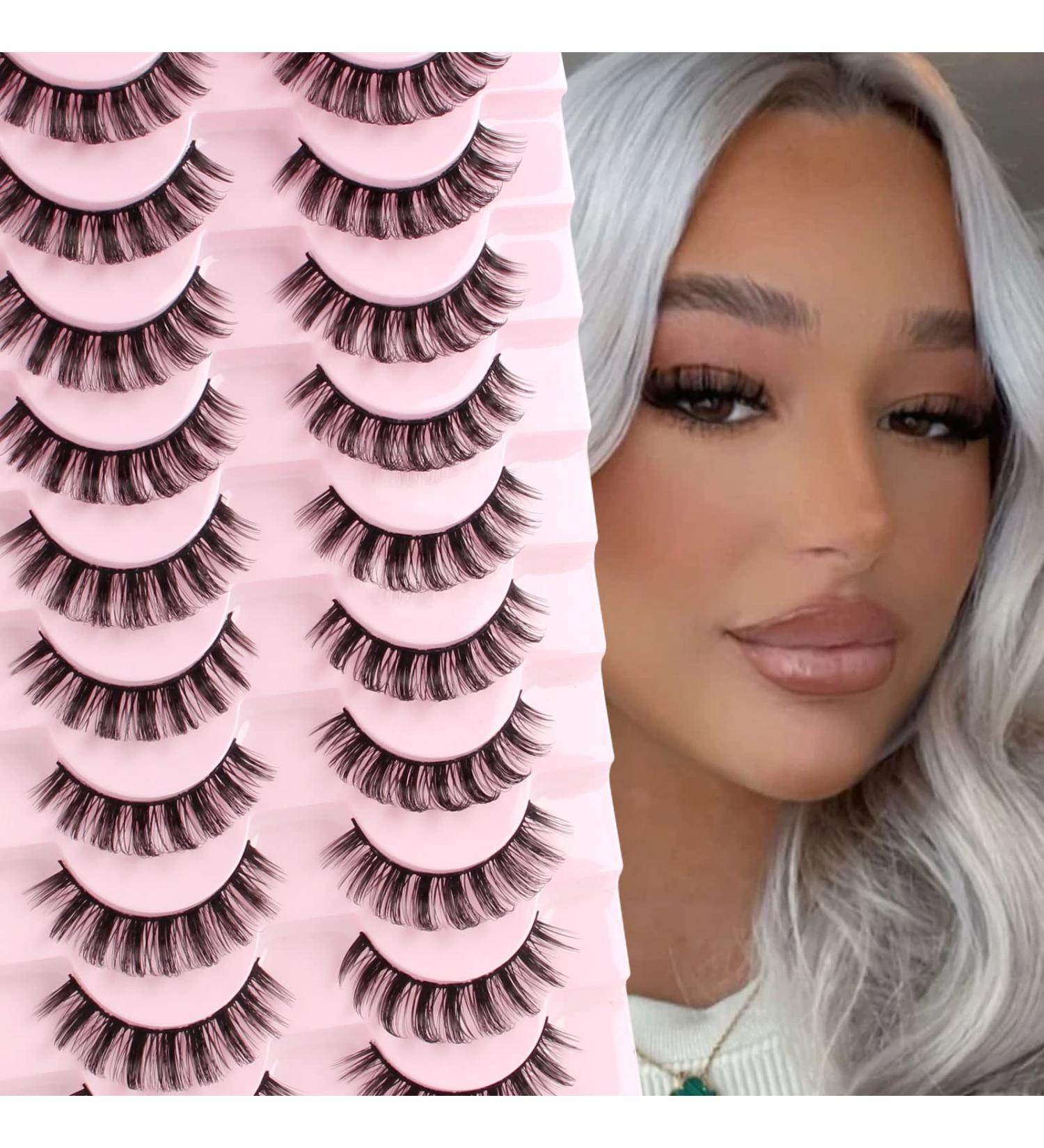 Glowingwin Russian Volume D Curl Hybrid Strip Lashes - 10 Pairs Pack | 3D Curly Faux Mink False Eyelashes | Natural, Fluffy, and Long-Lasting Russian Lashes - Buy Online on SooperMarket.com