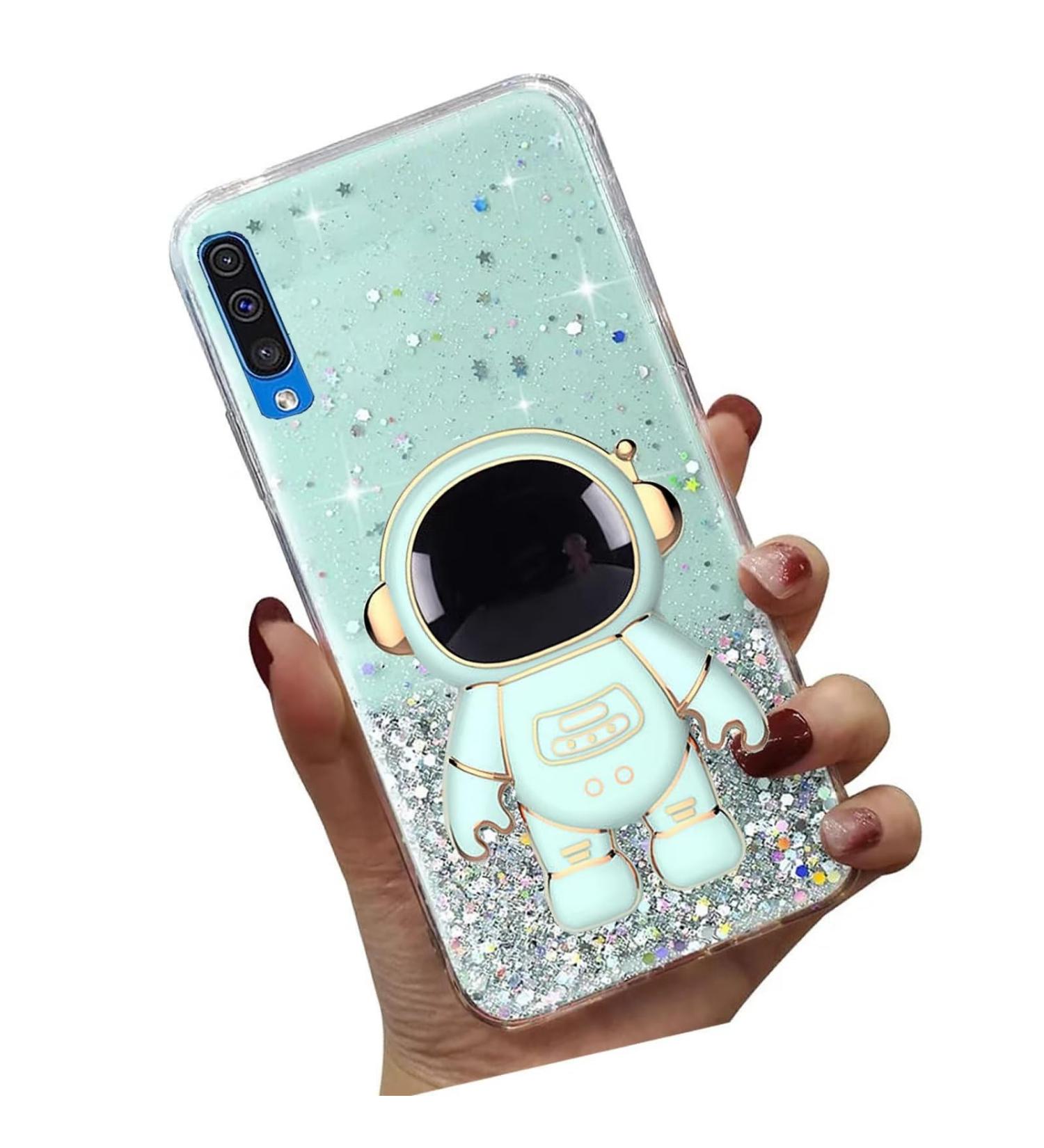 Tivenfezk Nadoli for Samsung Galaxy A70 - Astronaut Hidden Stand Shell | Glitter Soft Silicone Bling Transparent Protective Cover - Green - Buy Online on SooperMarket.com