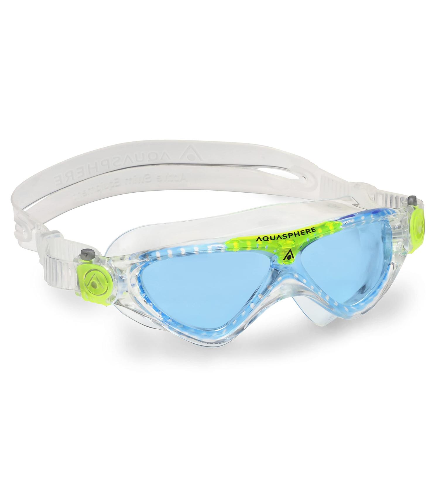 Aquasphere Vista JR Swimming Goggles for Kids | UV Protection Leak-Free Silicone Seal | Perfect for Boys & Girls Ages 6+ - Transparent & Light Green-Blue Lens - Buy Online on SooperMarket.com