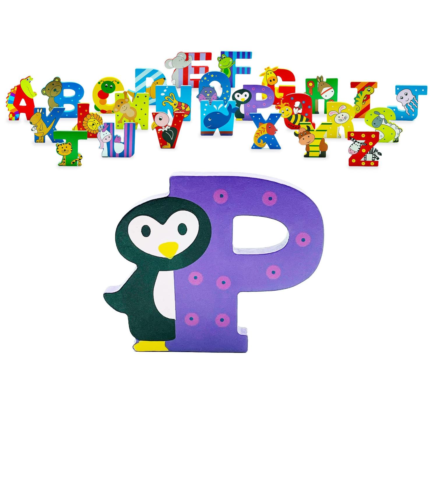 Orange Tree Toys Wooden Letter P - Penguin Theme Alphabet Animal Letter for Personalized Baby Name Toy Box, Door, Wall Decor - Nursery Decor for Boys and Girls - Buy Online on SooperMarket.com