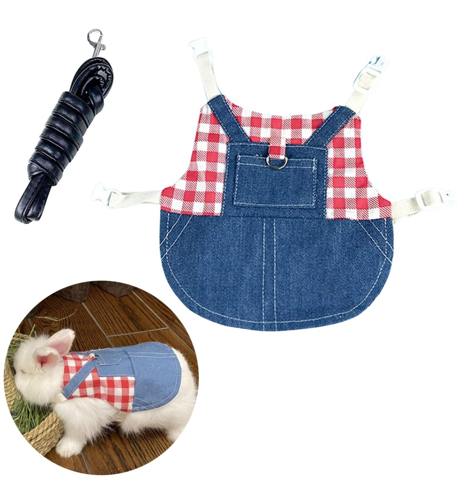 Adjustable Soft Rabbit Dishes & Leash Set for Small Animals - Pink (L) | Perfect for Rabbits Cats & Guinea Pigs - Buy Online on SooperMarket.com