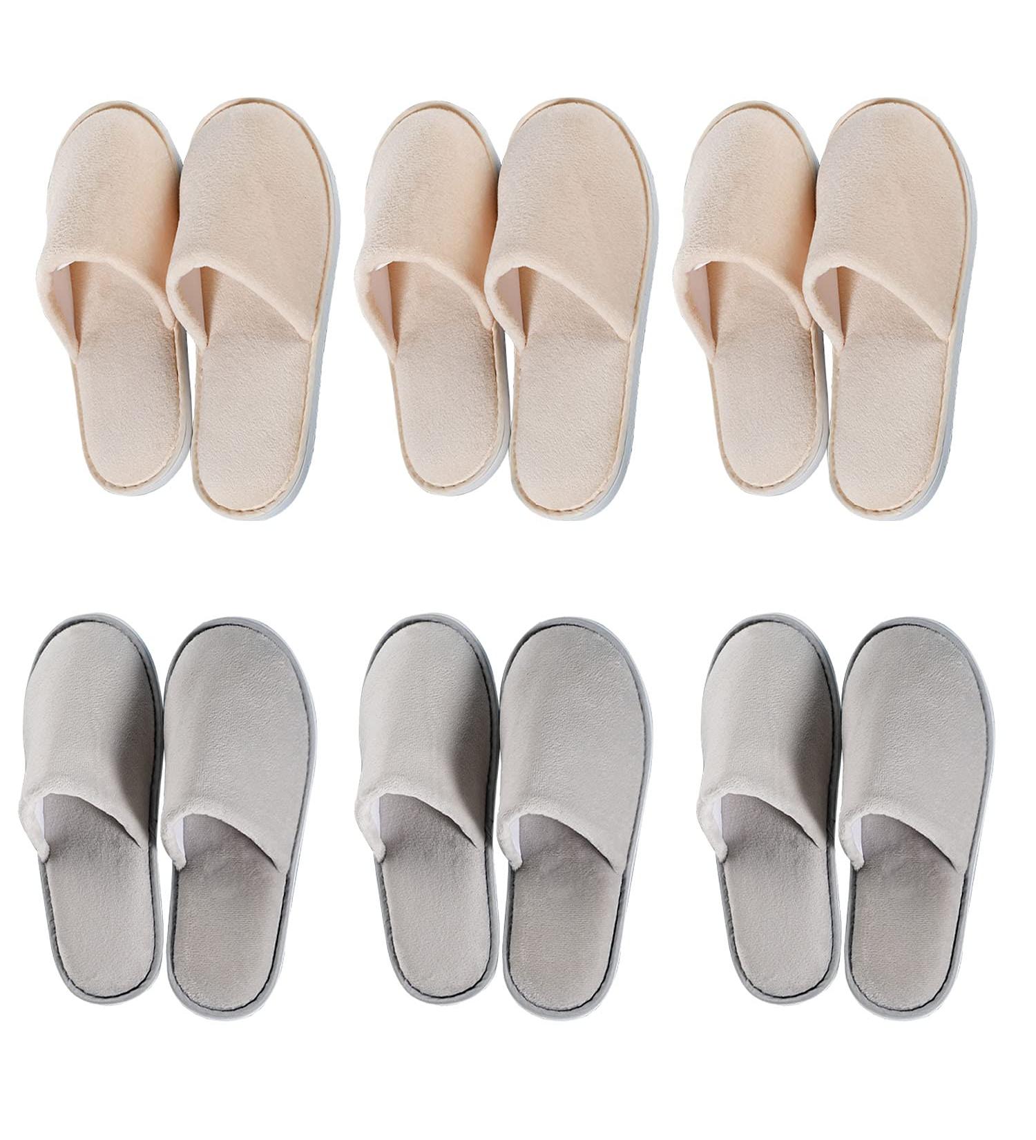6 Pairs OSTADARRA Spa Slippers - Non Slip, Disposable & Washable - Unisex House Hotel Indoor Slippers in Beige and Gray - Perfect for Guest, Bathroom, Bedroom & Bride - Buy Online on SooperMarket.com