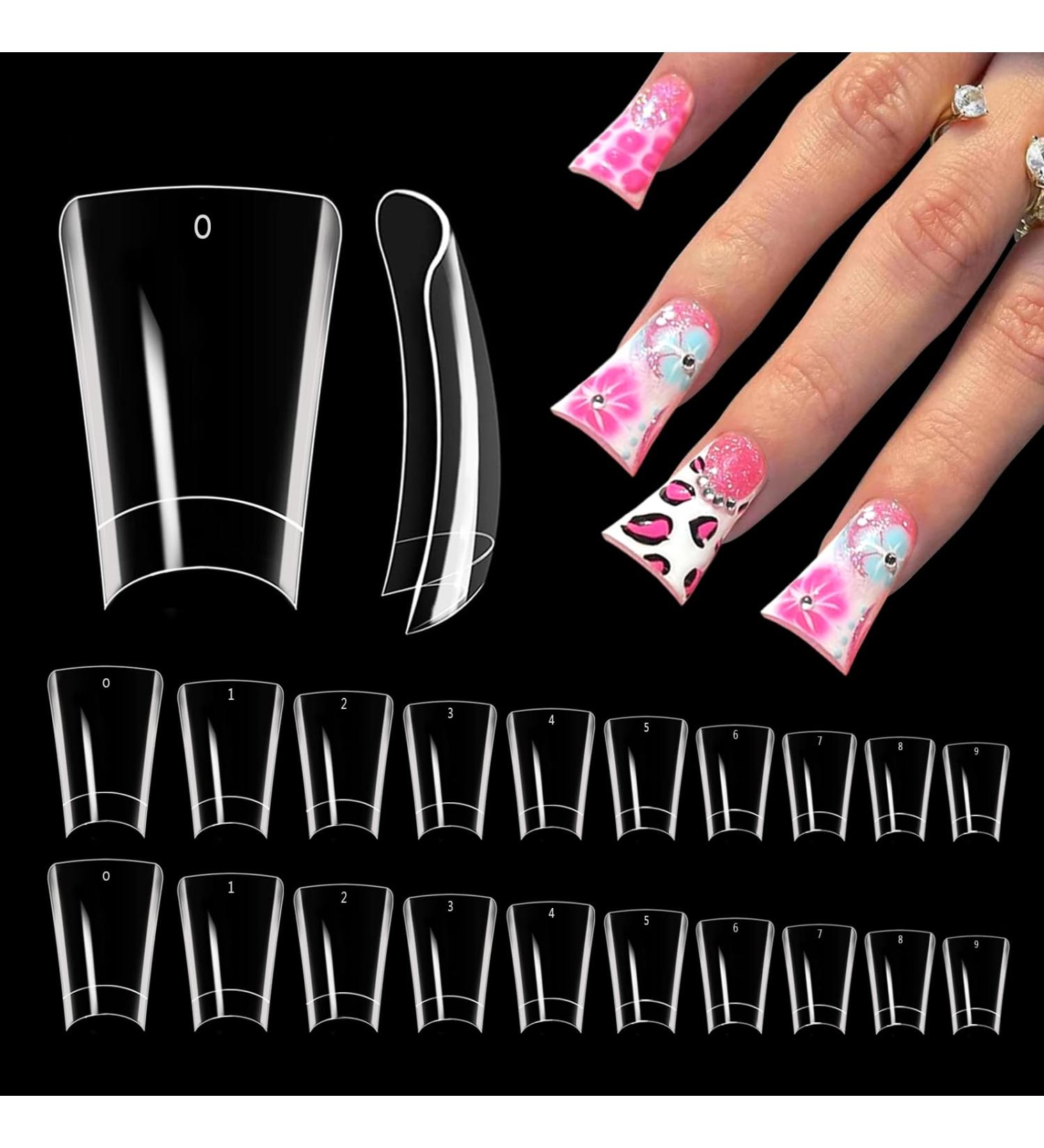 500PCS Short Duck Nail Tips - Clear Half Cover Acrylic Nails for Salon | Extra Short Flare French Nail Extensions | 10 Sizes - Buy Online on SooperMarket.com