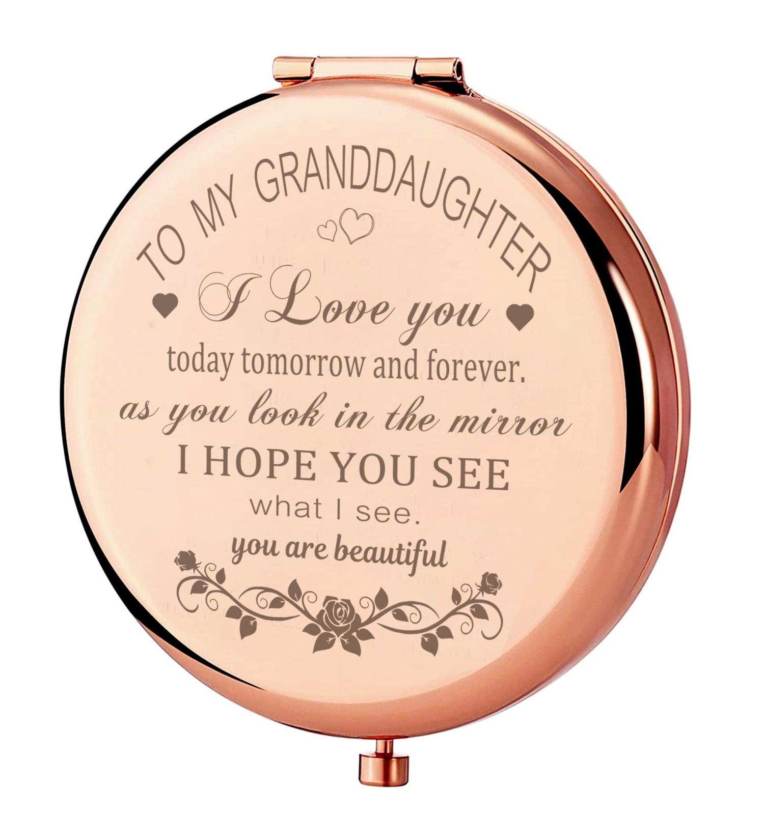 Granddaughter Gifts from Grandma and Grandpa - Rose Gold Makeup Compact Mirror for Granddaughter | Birthday Gift for Granddaughter - Buy Online on SooperMarket.com