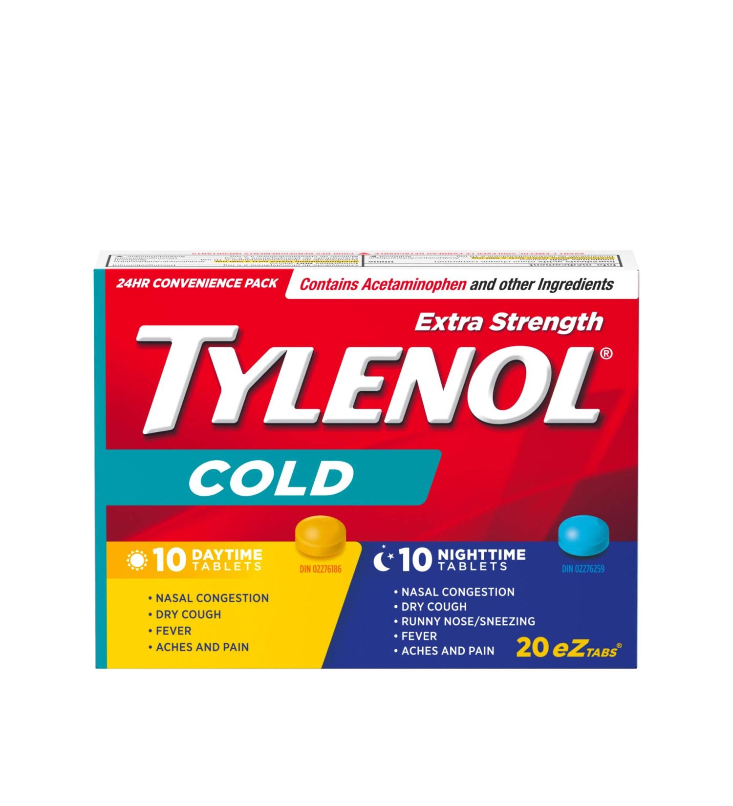 TYLENOL Extra Strength Cold eZ Tabs Relieves Cold symptoms Daytime and Nighttime Convenience Pack 20ct - Buy Online on SooperMarket.com