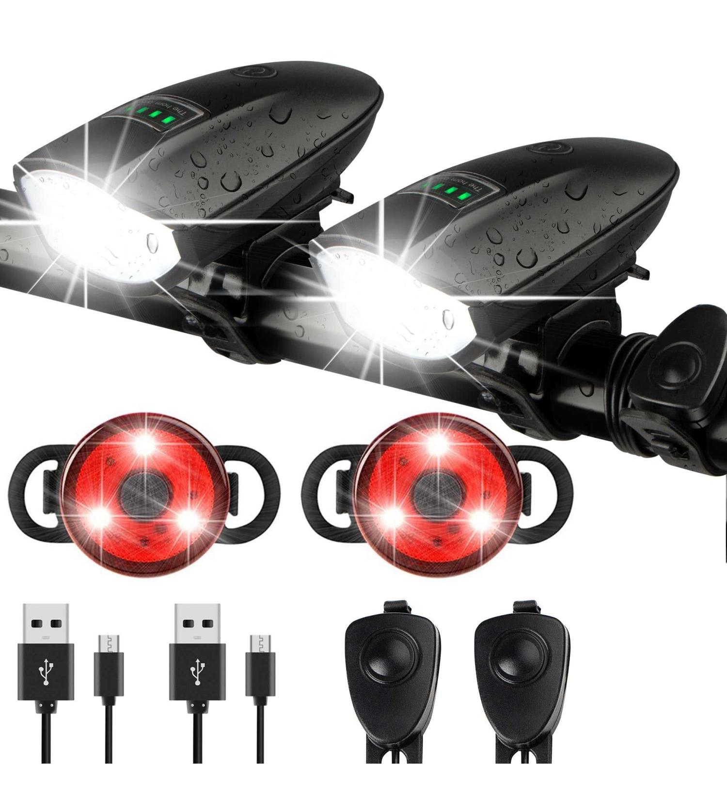 Bike Lights Set with Horn 1400LM | Rechargeable Headlight & Tail Light | Waterproof | 3 Lighting Modes | Fits Road and Mountain Bikes - Buy Online on SooperMarket.com