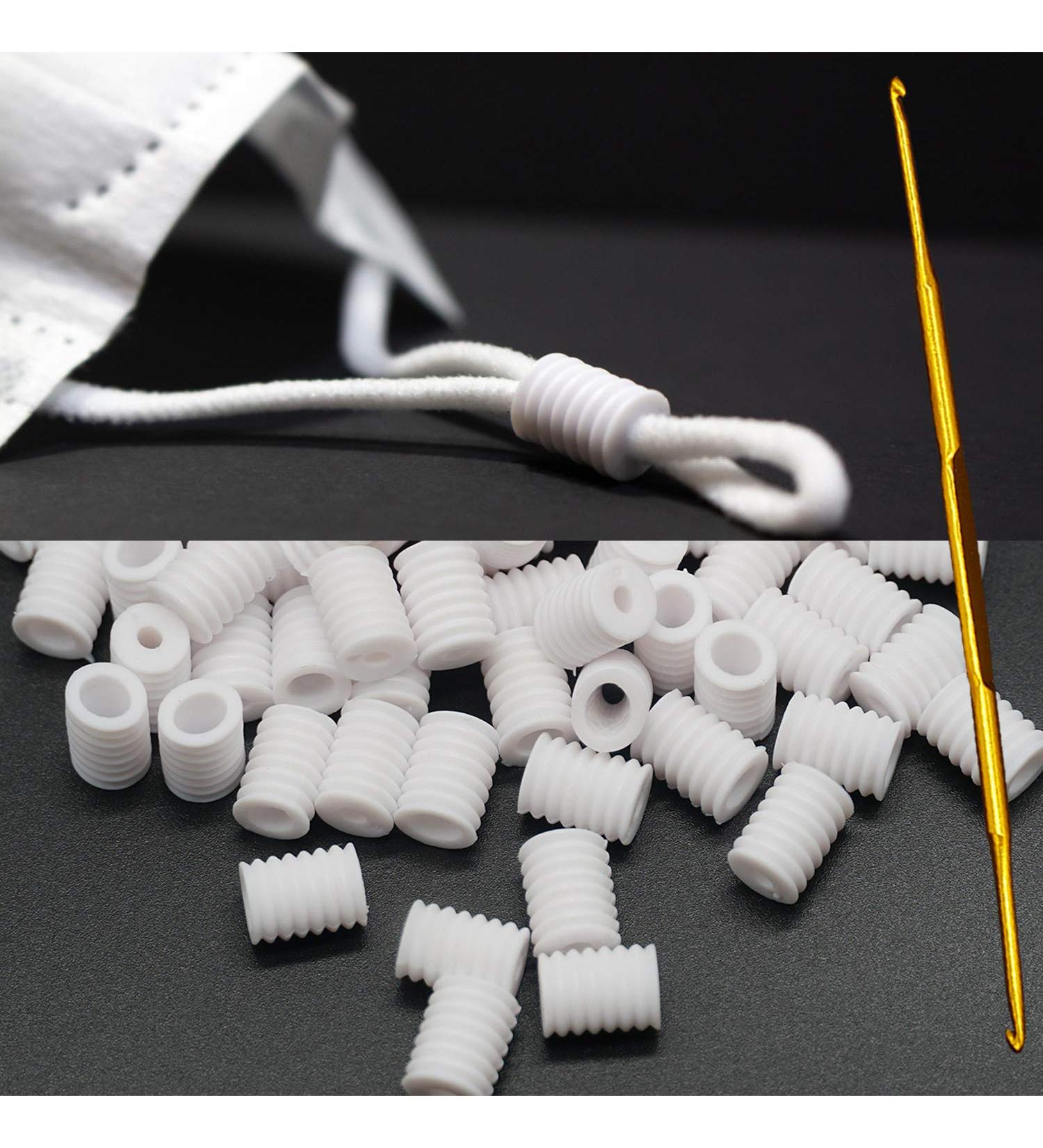 60pcs White Cord Locks for Masks - Adjustable Silicone Toggles & Plastic Beads for Ear Loops - Buy Online on SooperMarket.com