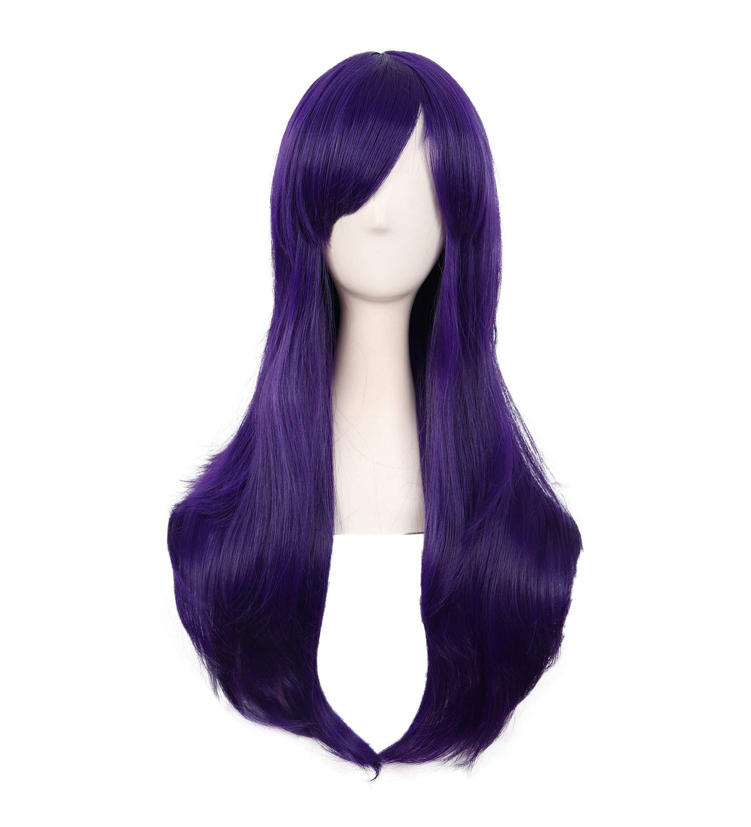 MapofBeauty 28 Inch Dark Purple Curly Hair Cosplay Wig for Women with Side Bangs - Buy Online on SooperMarket.com