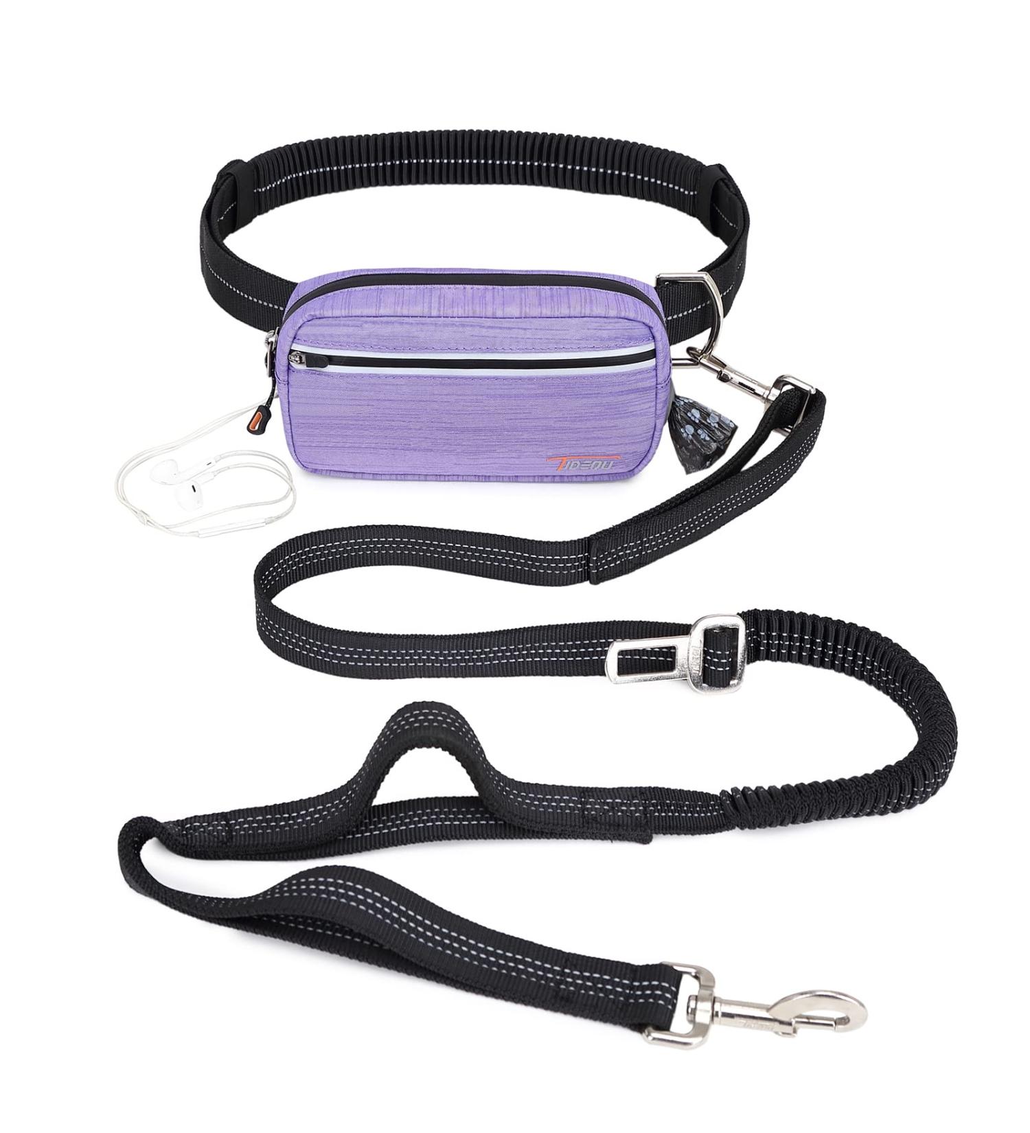 TUDEC Dogs Jogging Line with Belly Belt - Reflective Elastic Leash & Feces Bag Dispenser for Large/Medium Dogs - Gray Purple - Buy Online on SooperMarket.com