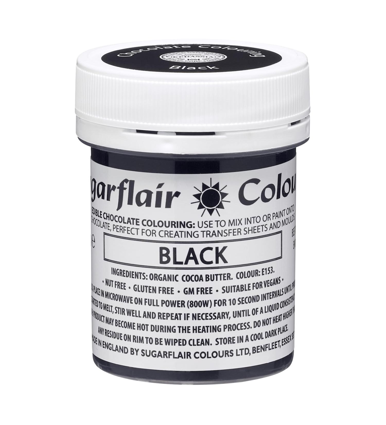 Sugarflair Black Chocolate Colouring - Coloured Cocoa Butter for Adding Colour to Chocolate or Painting Directly Onto Chocolate Transfer Sheets or Moulds - 35g