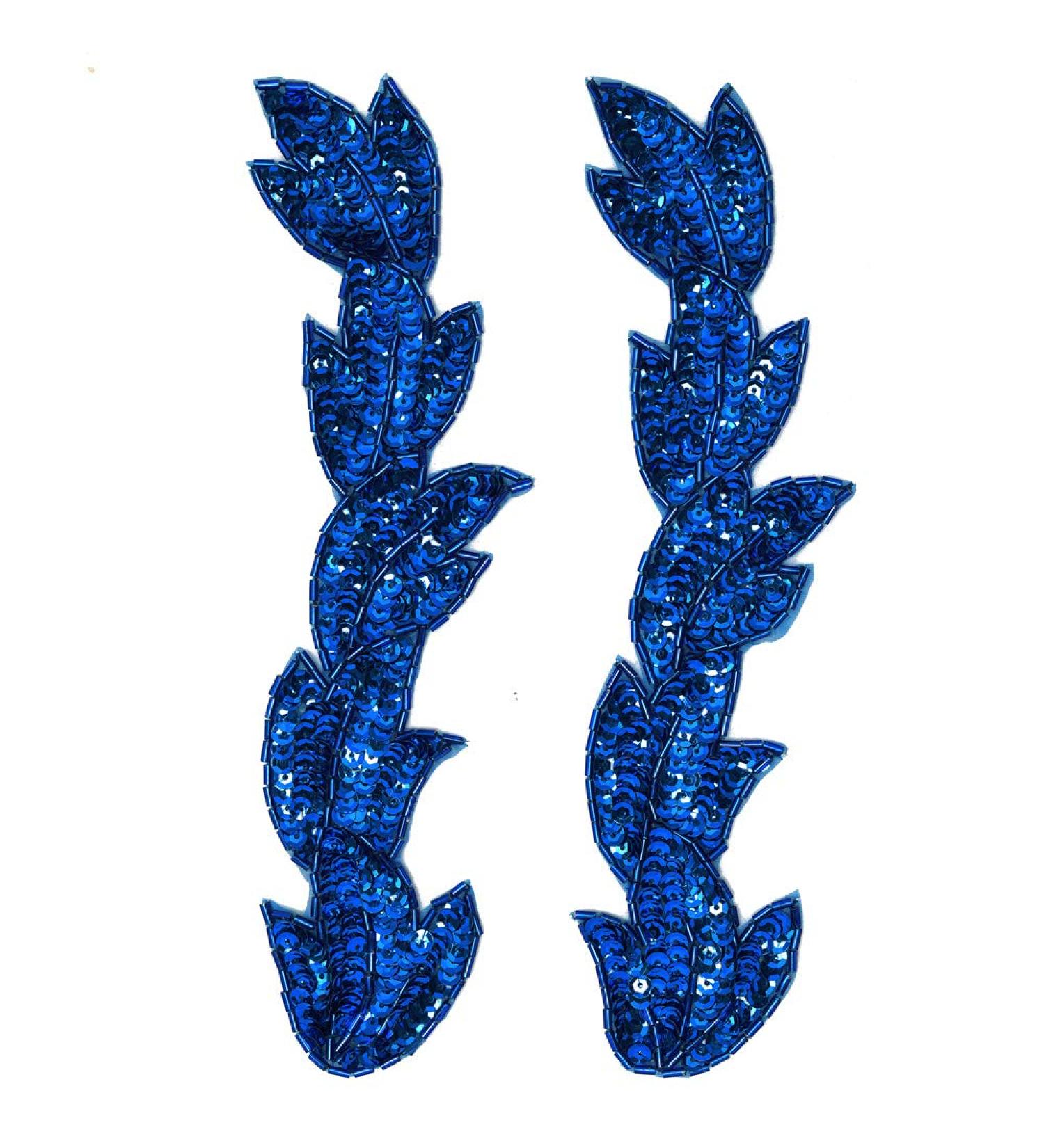2-pcs Sapphire Sequin & Beaded Leaf Patch Applique Set - FF-FF511 - Buy Online on SooperMarket.com
