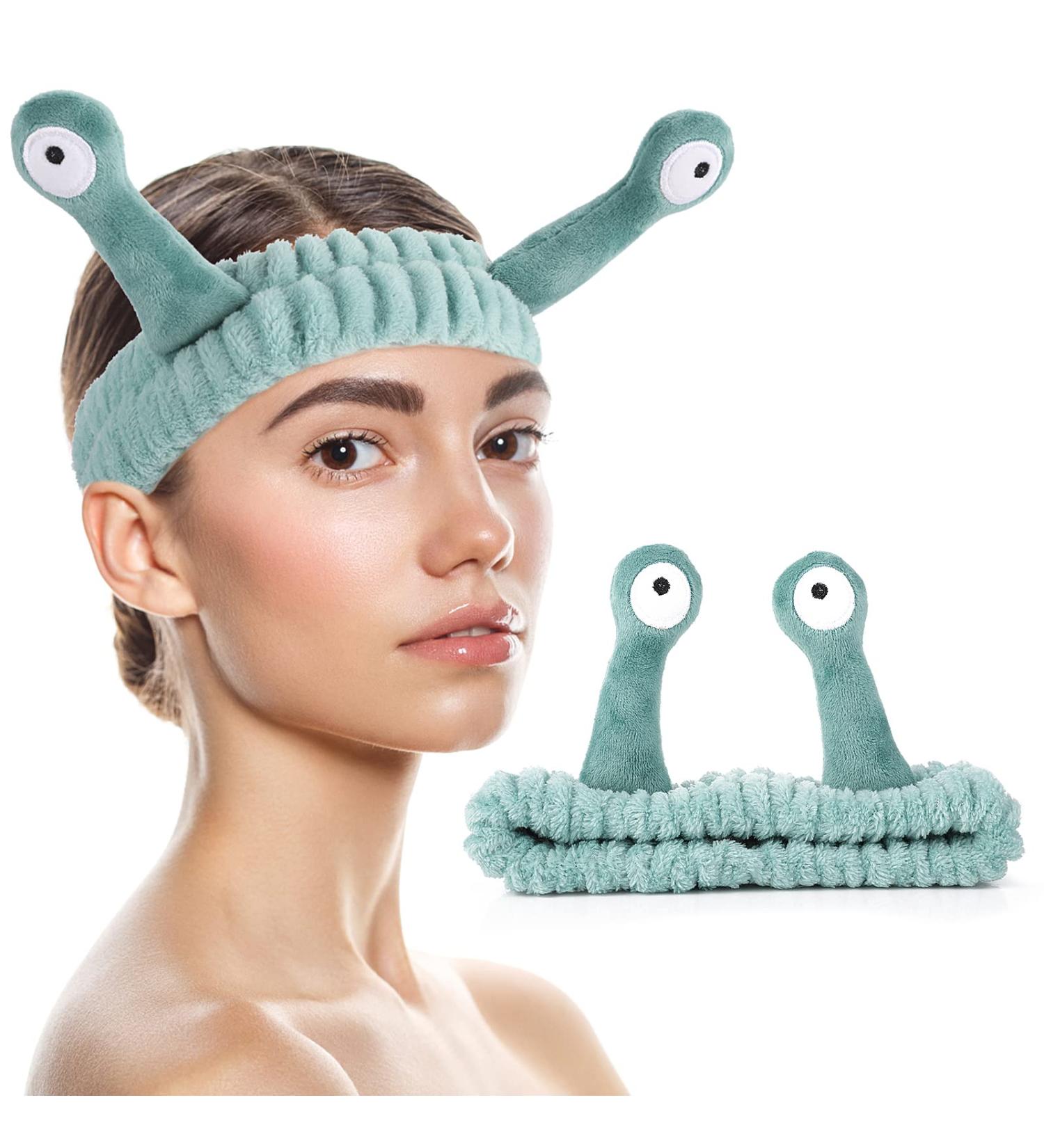 Snail Cartoon Spa Headband | Soft Coral Fleece Wraps for Women | Green Facial Makeup Hair Band - Buy Online on SooperMarket.com