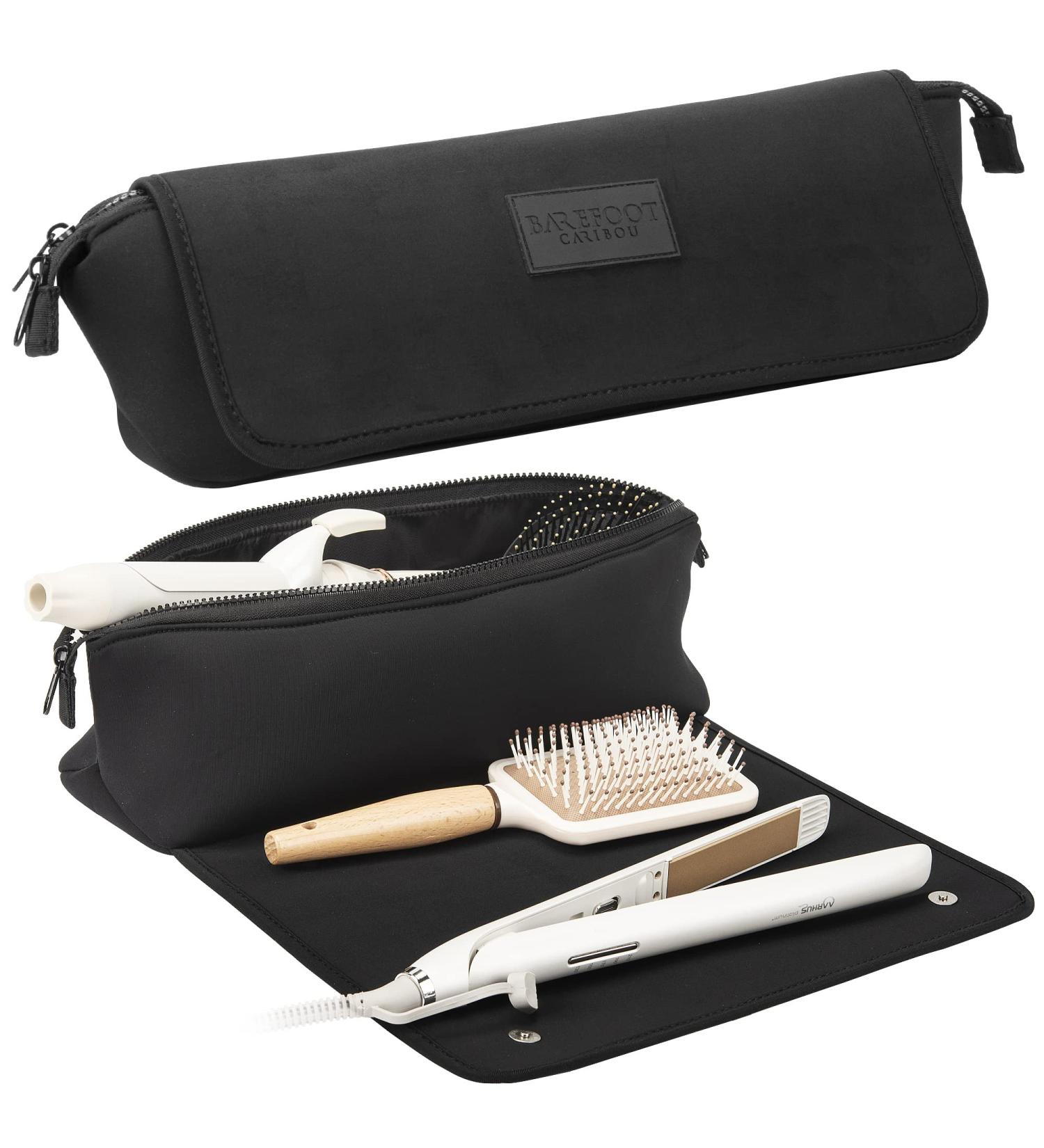 Portable Hair Tools Travel Bag & Heat Resistant Mat - Neoprene, Black | Organizer for Flat Irons, Straighteners, Curling Irons & Accessories - Buy Online on SooperMarket.com