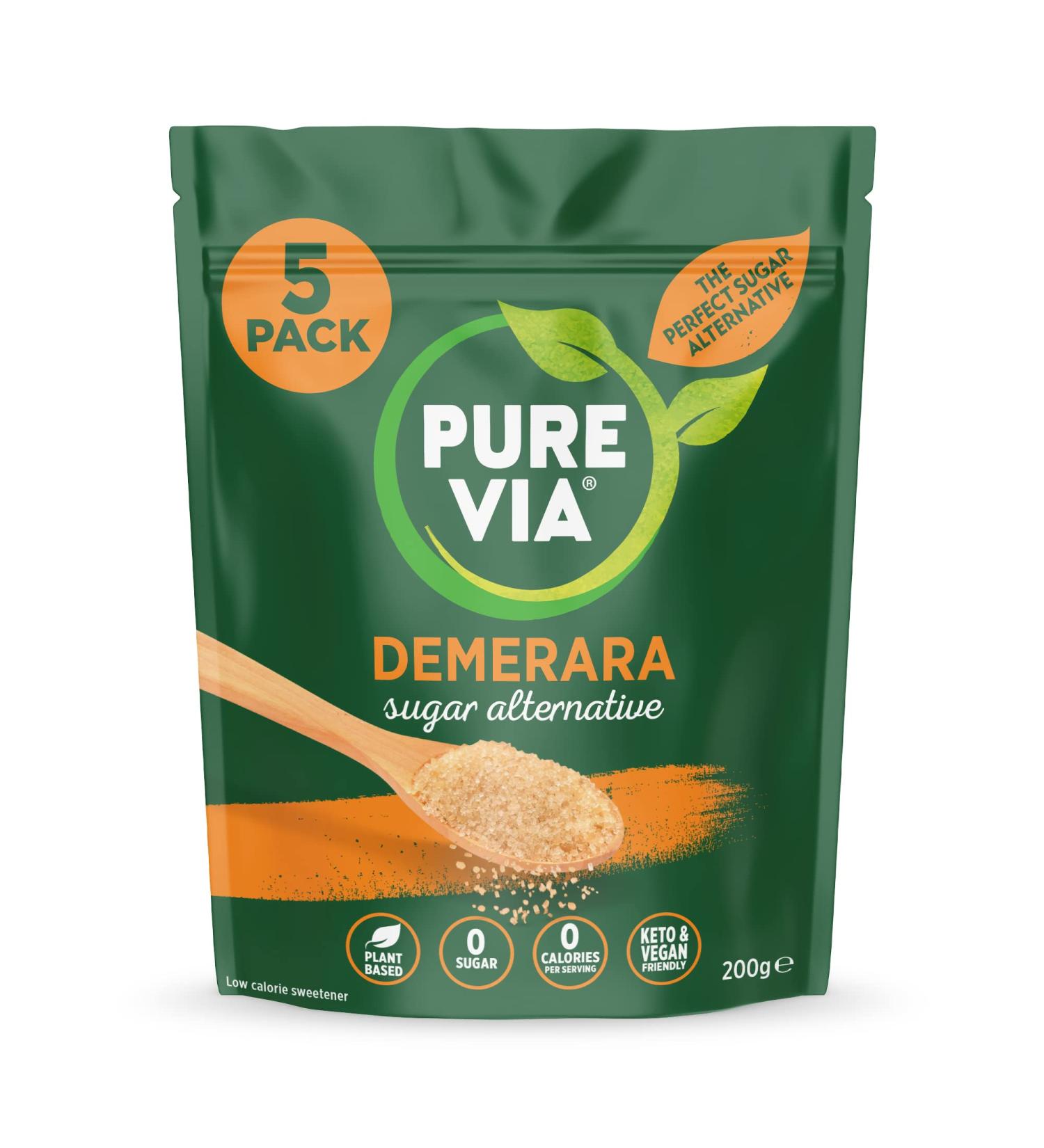 Pure Via Demerara Sugar Alternative with Erythritol and Stevia vegan & keto friendly 5 x 200g - Buy Online on SooperMarket.com