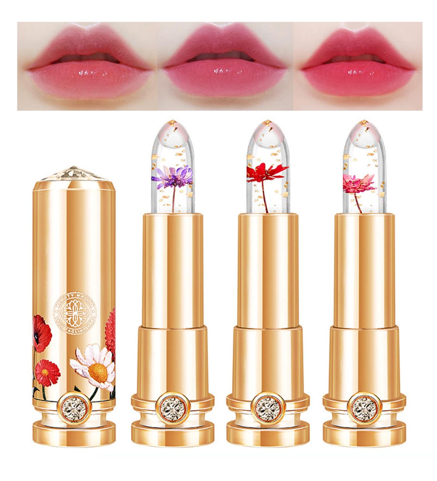 Crystal Flower Jelly Lipstick Set - 3 Colors | Color Changing Magic PH Lip Gloss | Waterproof Moisturizing Lip Balm Trio - Buy Online on SooperMarket.com