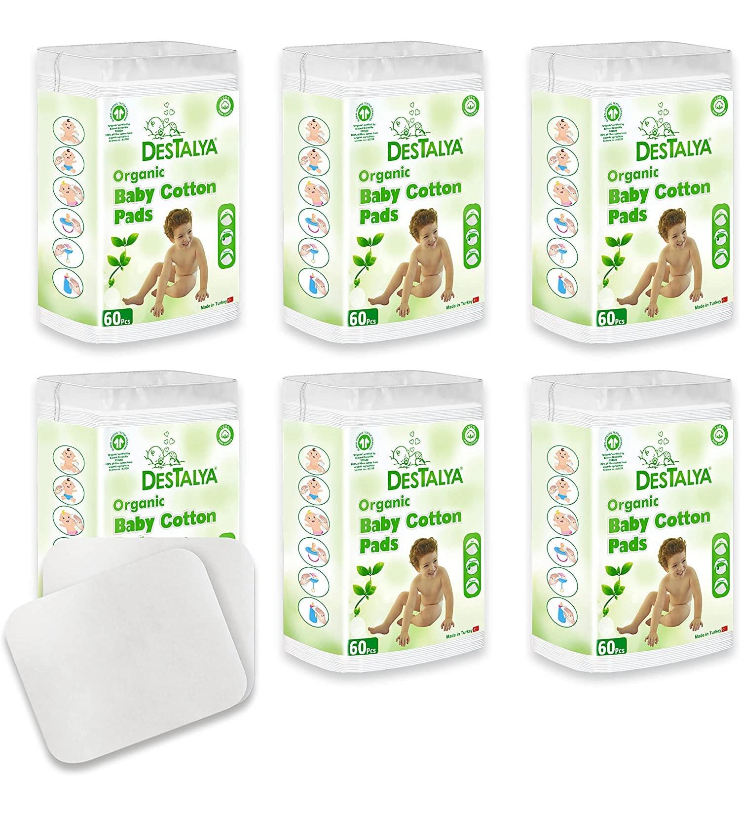 DESTALYA Organic Cotton Pads for Diaper Change & Makeup Removal - 360 Large Disposable Squares for Sensitive Skin - Soft Cleansing Wipes for Personal Care - Buy Online on SooperMarket.com