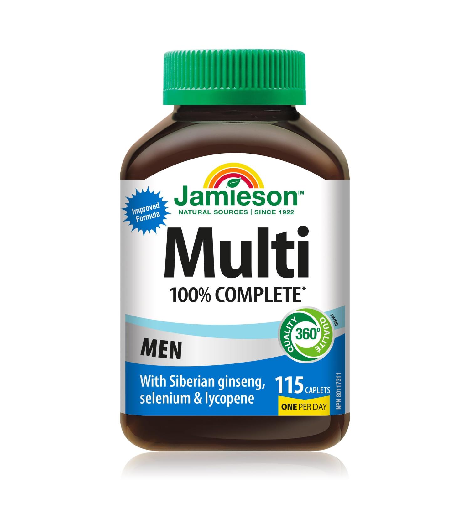 Jamieson 100% Complete Multivitamin for Adult Men with Siberian Ginseng Selenium & Lycopene 115 count (Pack of 1) - Buy Online on SooperMarket.com