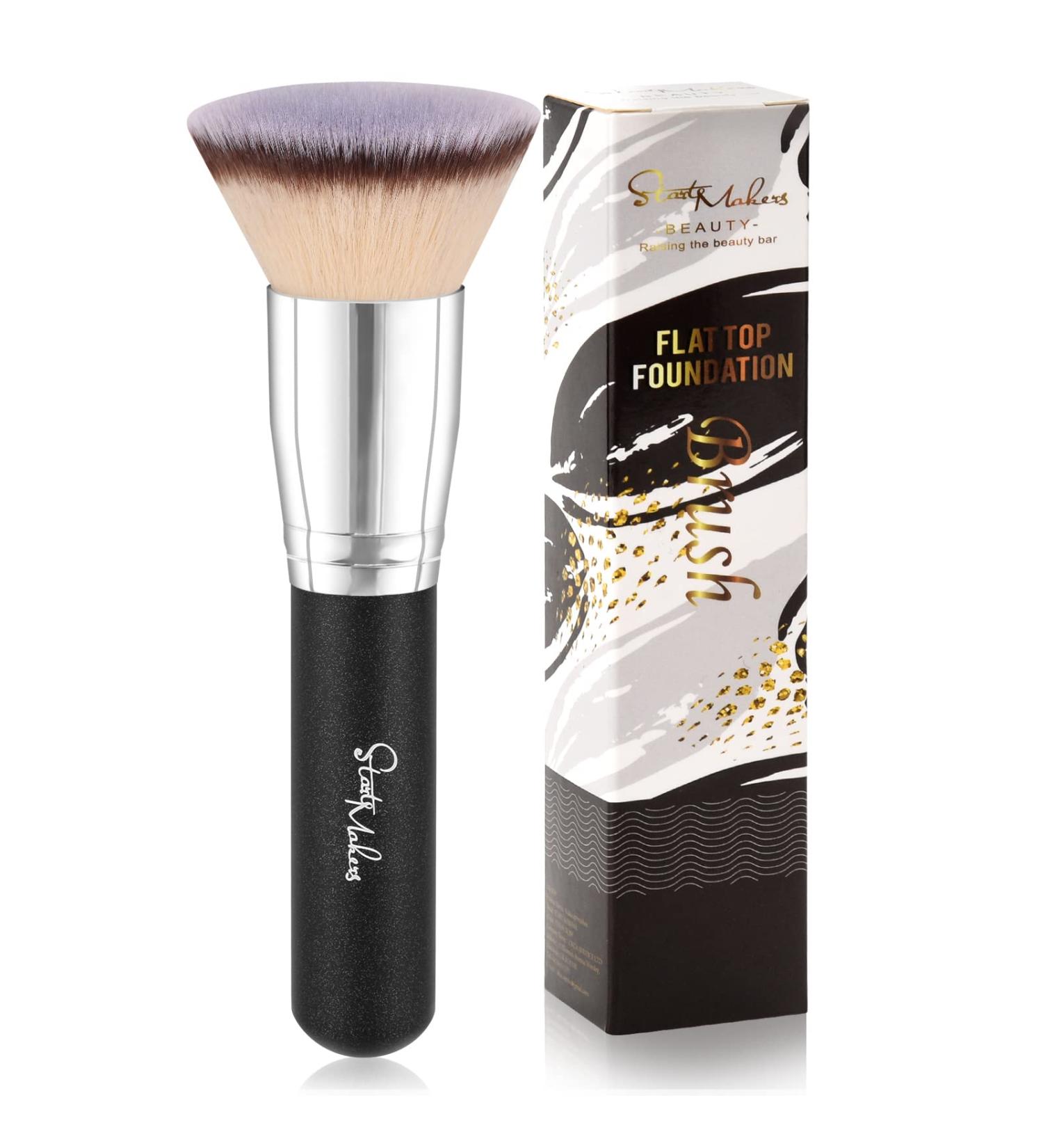 Start Makers Flat Top Kabuki Foundation Brush - Premium Synthetic Full Coverage Powder Brush for Flawless Makeup Application (Black) - Buy Online on SooperMarket.com