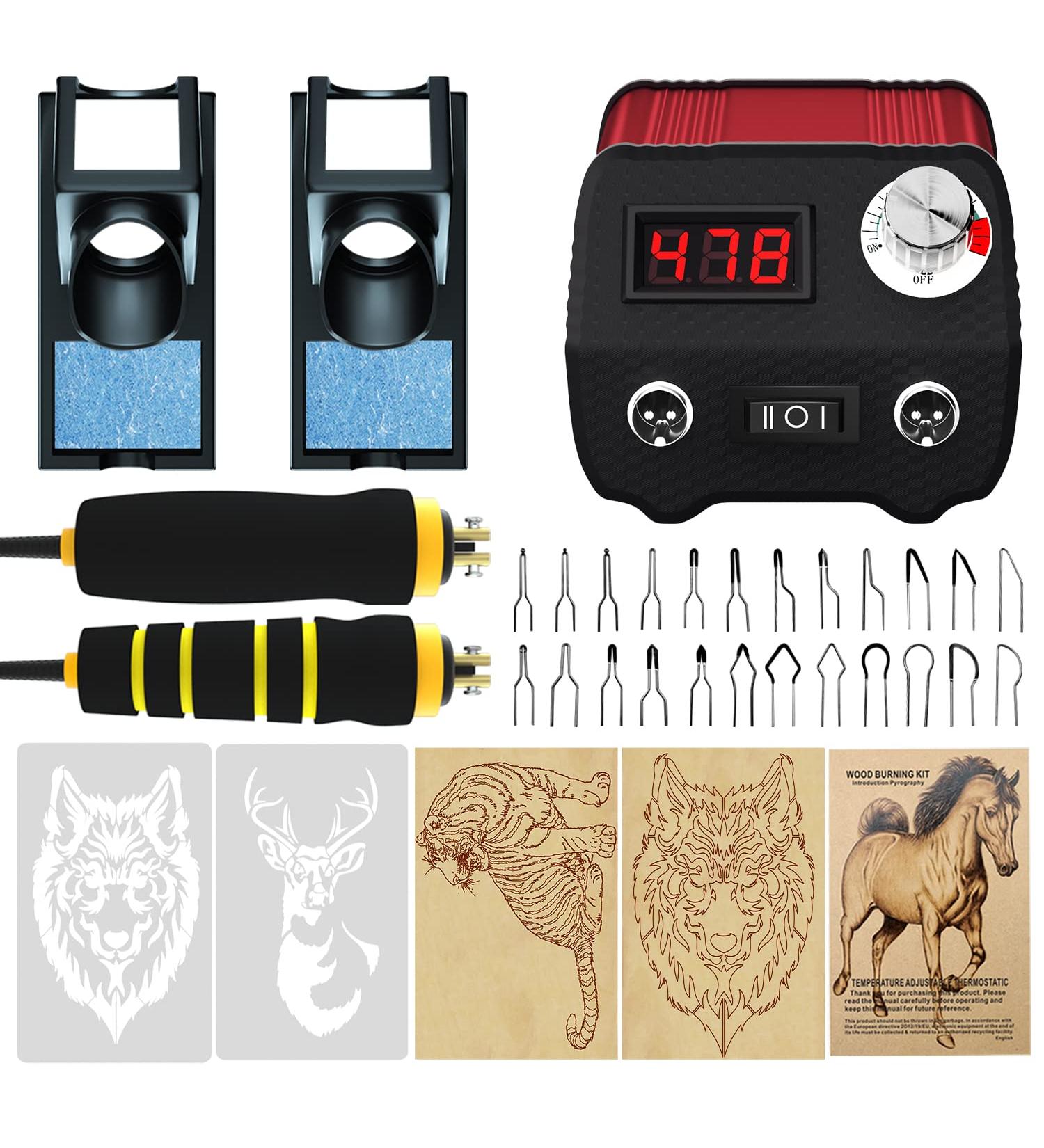 Professional 60W Wood Burning Kit with 24 Wire Nibs - Ideal for Pyrography on Wood, Leather, and More - Buy Online on SooperMarket.com