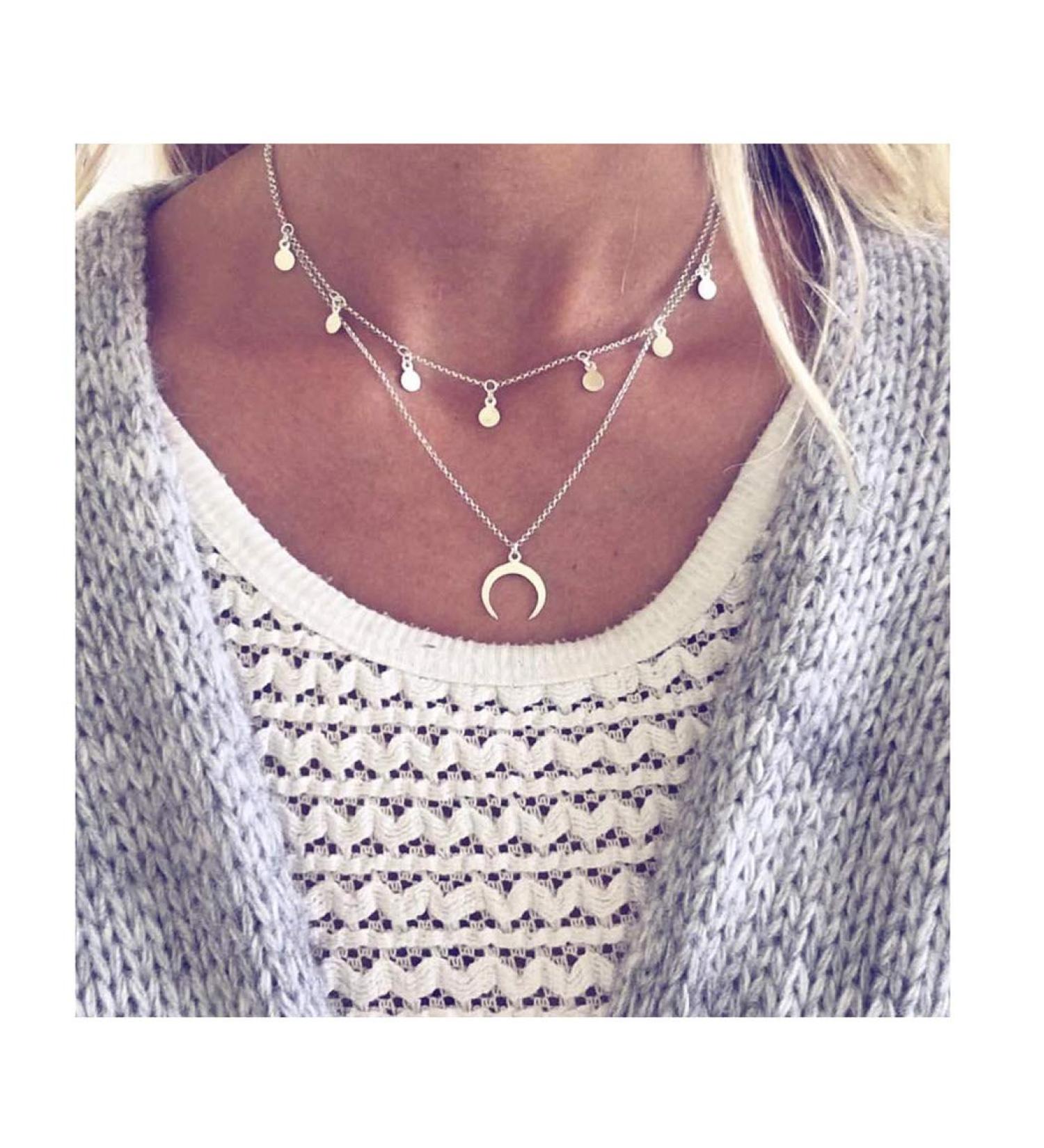 Shop Edary Layered Necklace with Moon Pendant & Tassel - Women s Fashion Jewelry for Global Shipping - Buy Online on SooperMarket.com