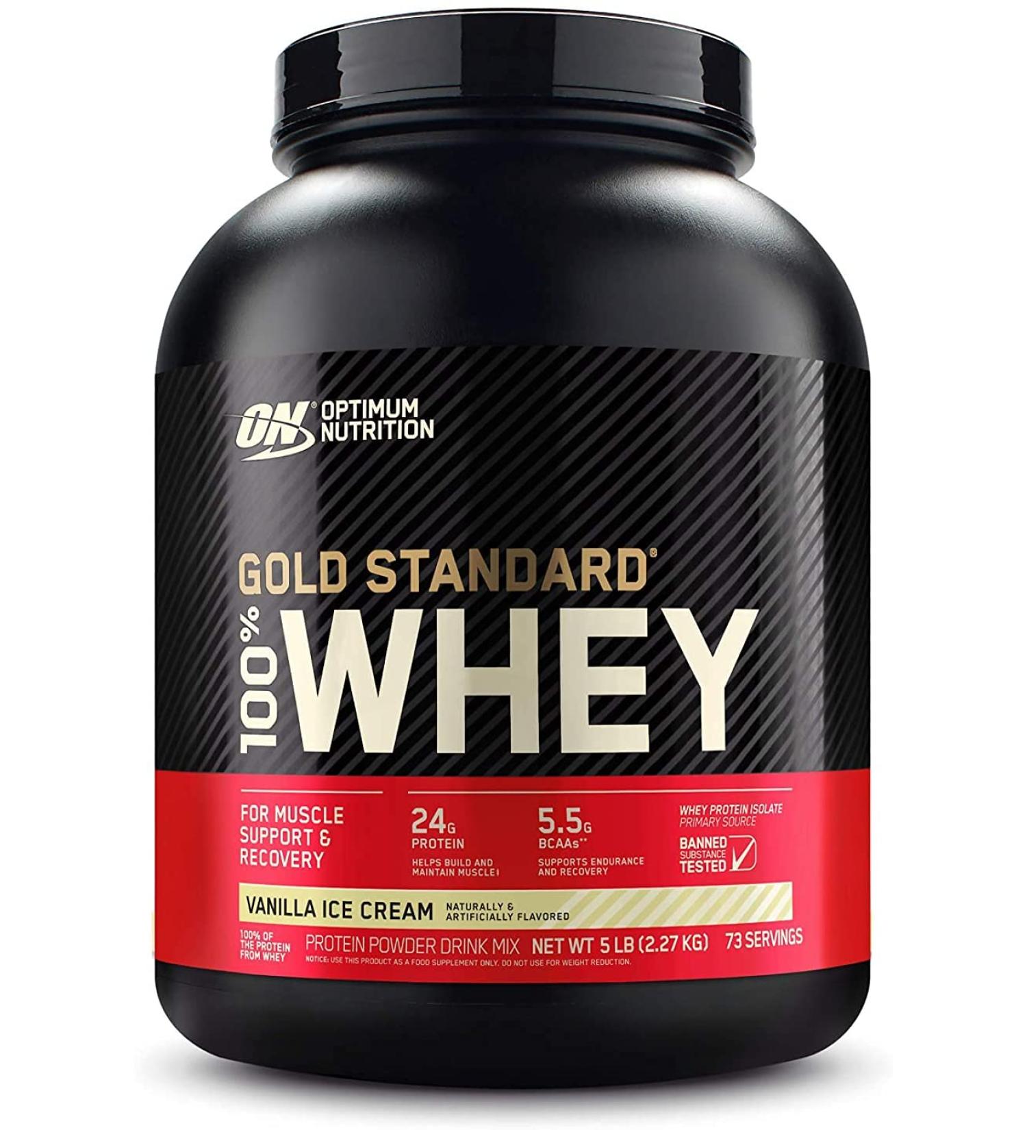 Optimum Nutrition 100% Whey Gold Standard 5lbs Vanilla Ice Cream - Premium Protein Powder for Muscle Growth & Recovery - Buy Online on SooperMarket.com