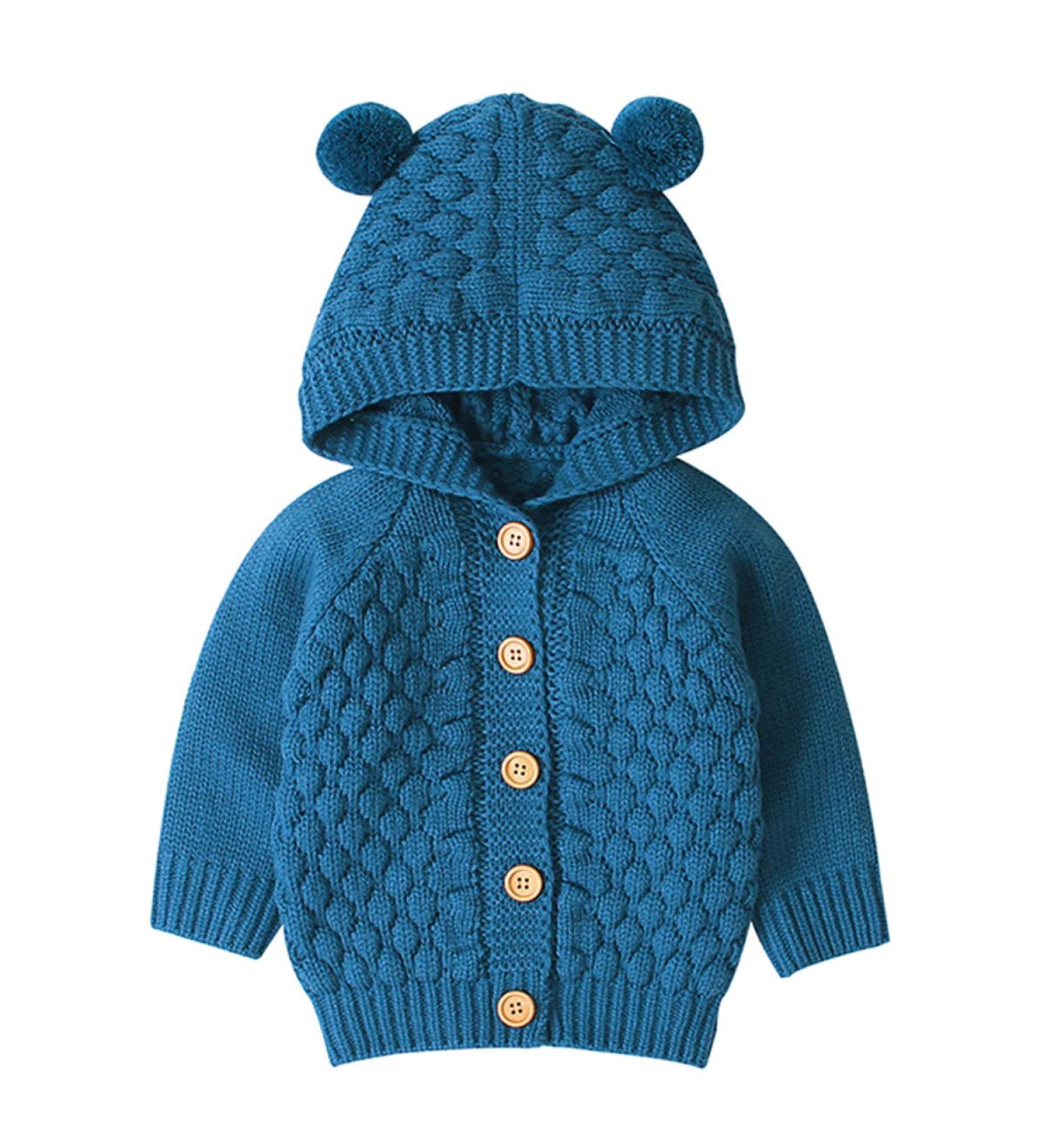 Puseky Baby Knit Sweater with Hooded Ears - 6-12 Months, Denim Blue - Buy Online on SooperMarket.com