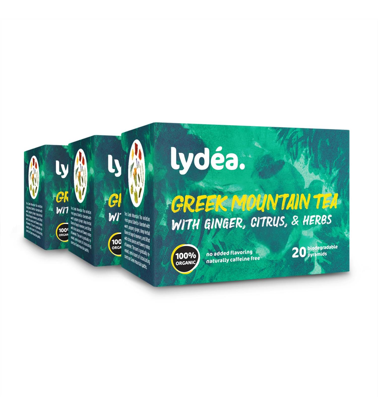 Buy Lydea Organic Greek Mountain Tea with Ginger Citrus Fruits & Herbs - 60 Pyramids (Pack of 3) - Premium Loose Leaf Herbal Tea for International Shipping - Buy Online on SooperMarket.com