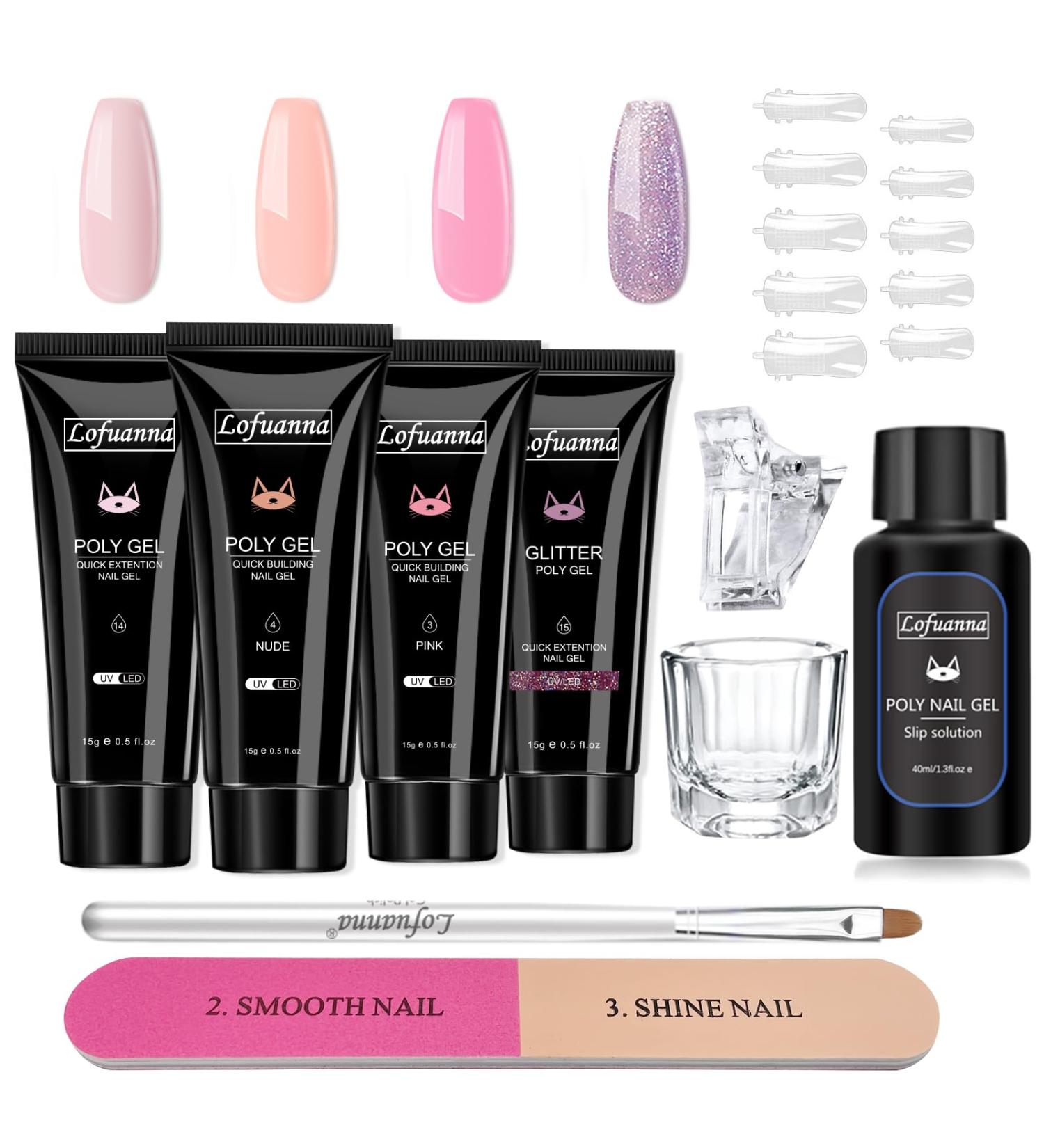 Lofuanna Poly Gel Nail Kit - 4 Colors | Professional DIY Poly Extension Gel Nail Kit for Beginners | Includes Nail Forms & Slip Solution | Builder Gel Poly Gel Kit - SET 3 - Buy Online on SooperMarket.com
