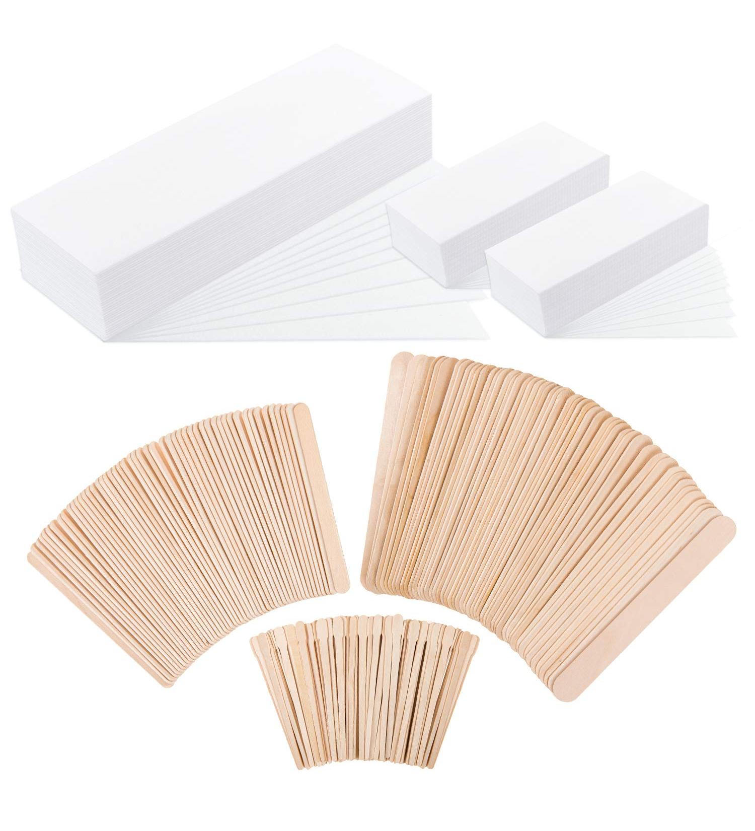Whaline 650 Waxing Sticks and Strips Kit for Hair Removal - Includes 350 Wooden Wax Applicators and 300 Non-Woven Strips - Body, Facial, Eyebrow - Buy Online on SooperMarket.com