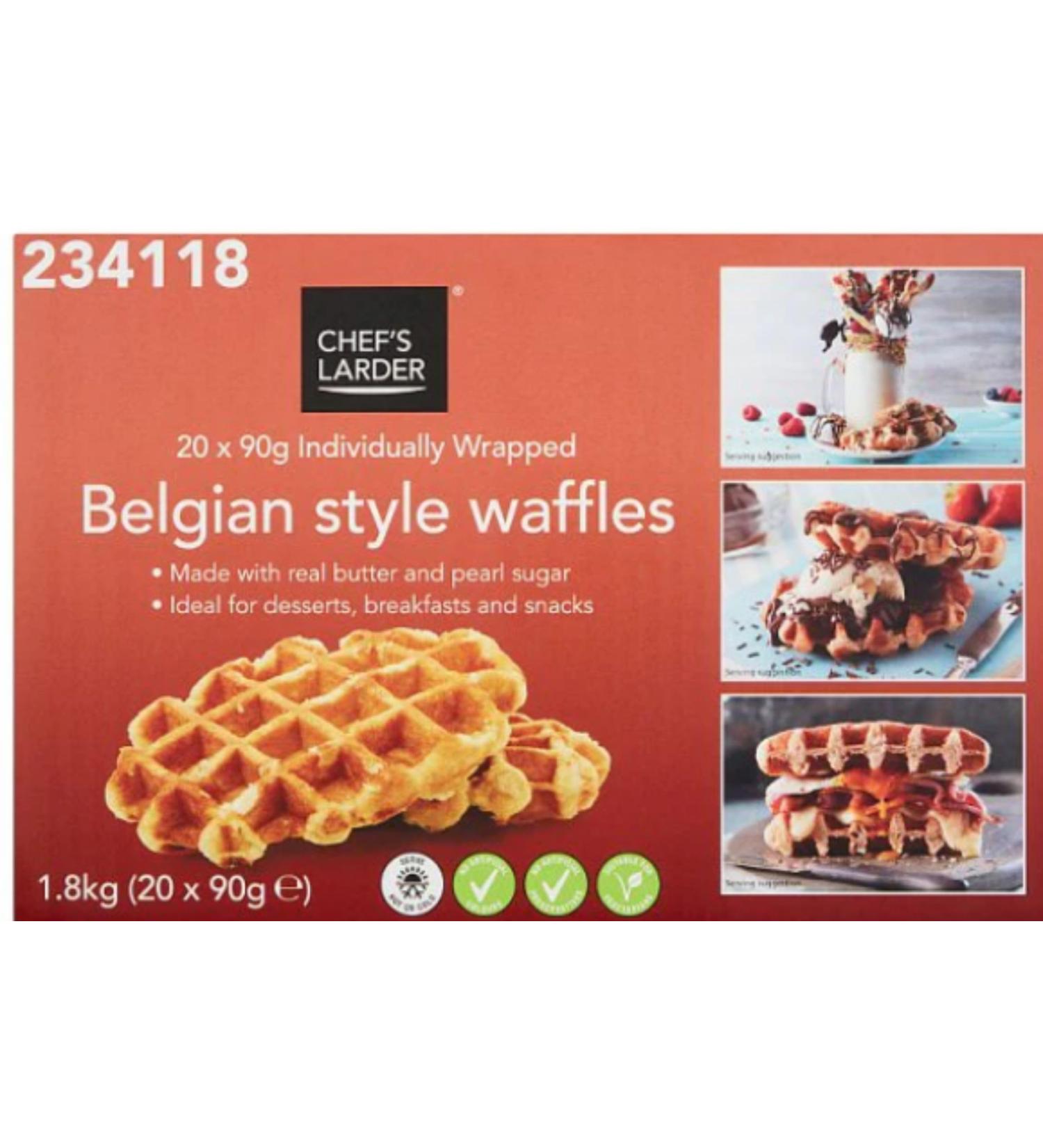 Chef's Larder Belgian Style Waffles 20 x 90g (1.8kg) - Individually Wrapped - Buy Online on SooperMarket.com