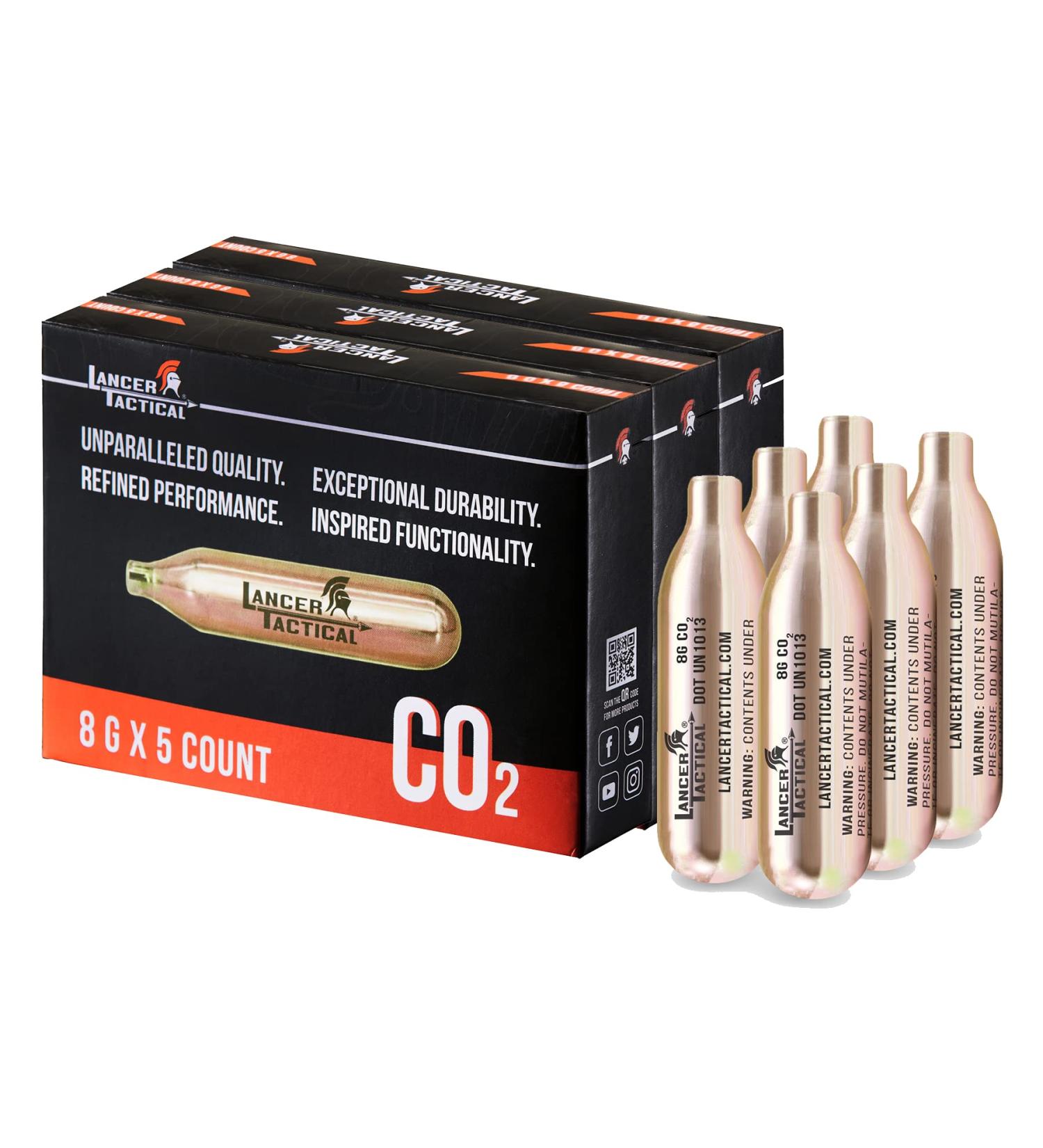 Lancer Tactical 8g CO2 Cartridge Charger for Airsoft Guns & Seltzer Water - 5 Count, Pack of 3 - Buy Online on SooperMarket.com