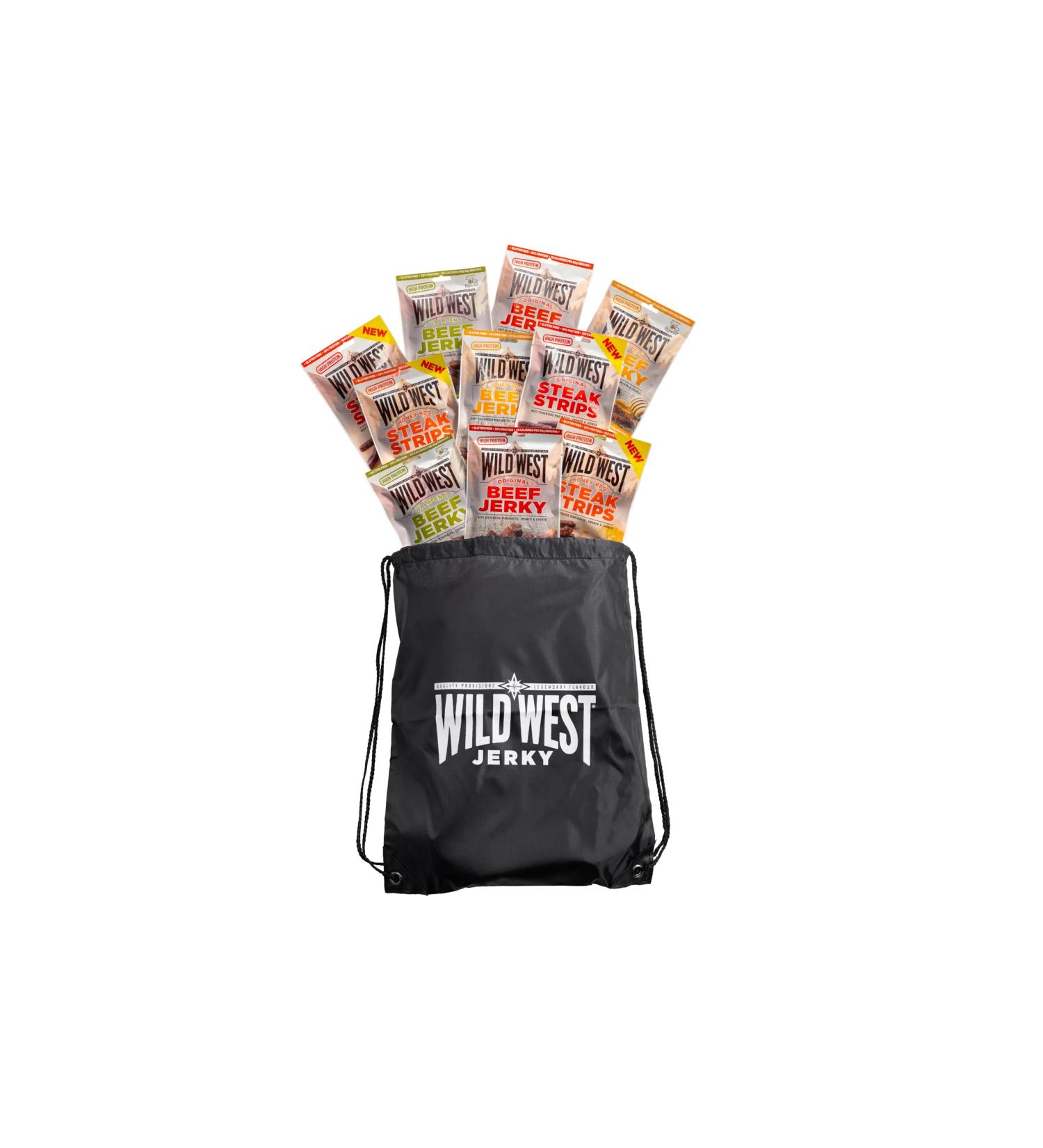 Wild West Beef Jerky Mix Box 60G - High Protein 10 Pack with Sportsbag | Original Honey BBQ Jalapeno & Steak Strips - Buy Online on SooperMarket.com
