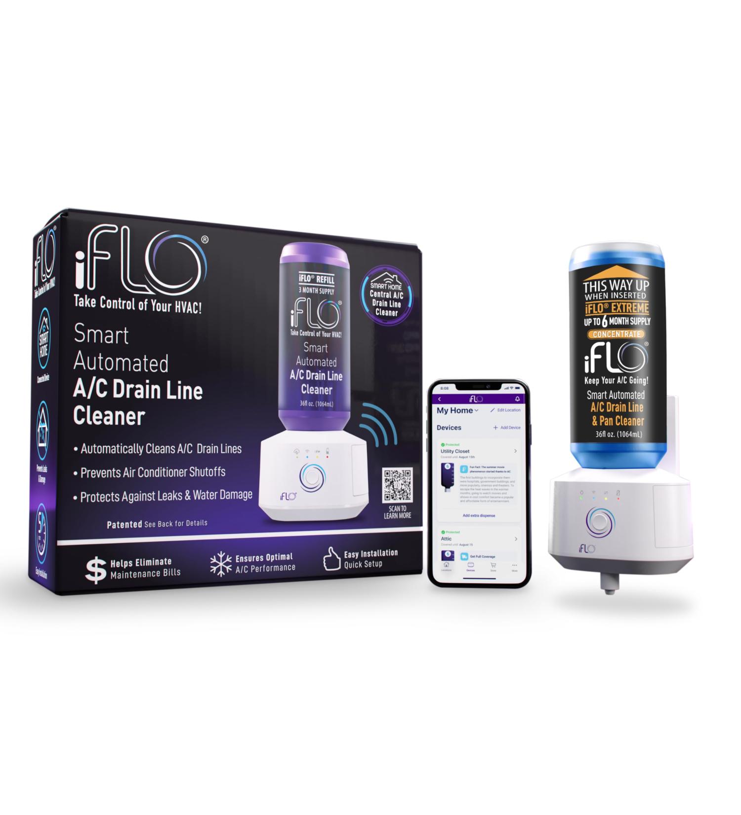 iFLO Smart Automated AC Drain Line Cleaning System | 36oz Cartridge Lasts 6 Months | International Shipping - Buy Online on SooperMarket.com