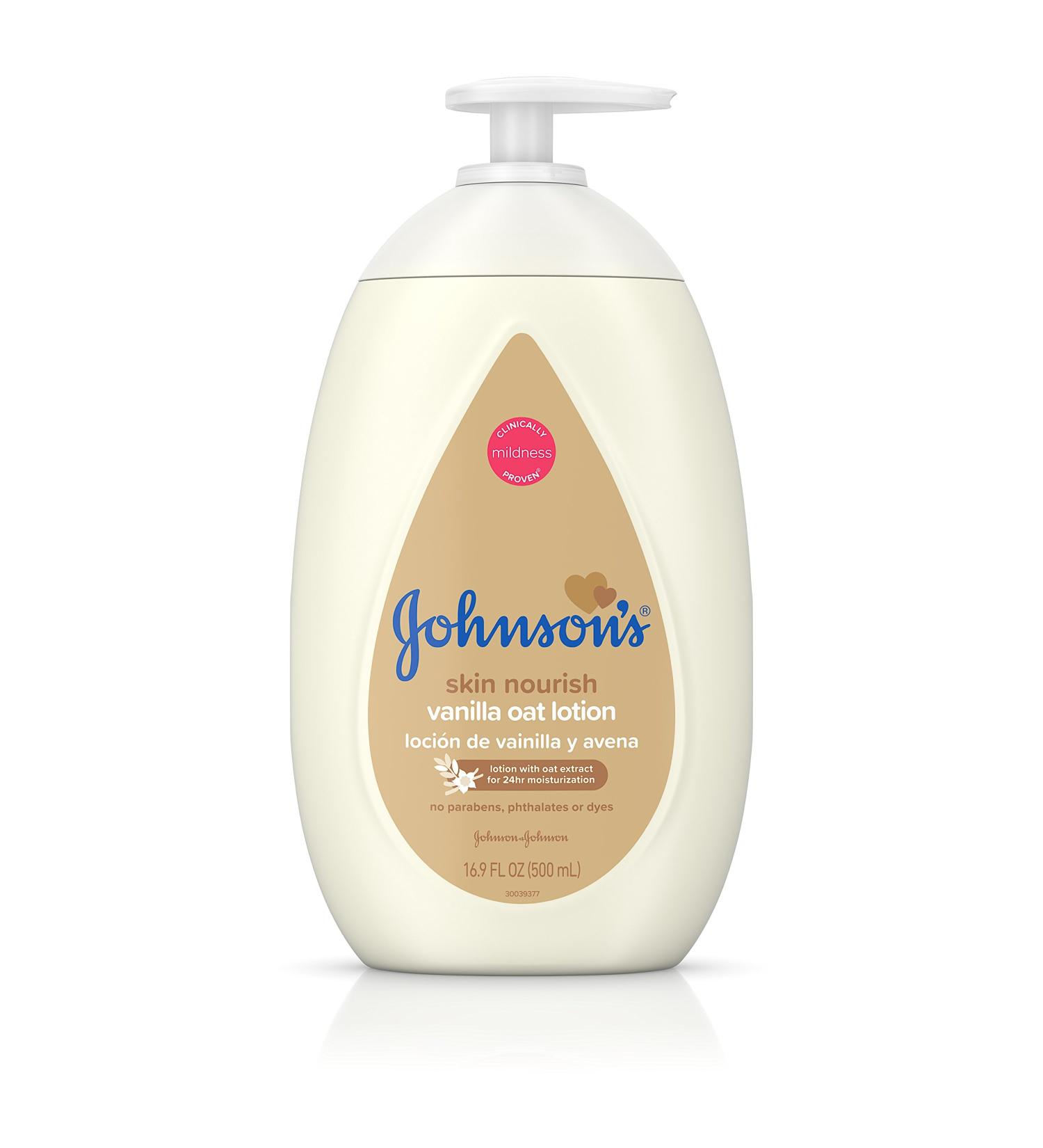 Johnson's Baby Moisturizing Lotion with Nourishing Vanilla & Oat Extract for Dry Skin Hypoallergenic and Dermatologist-Tested  16.9 Fluid Ounce