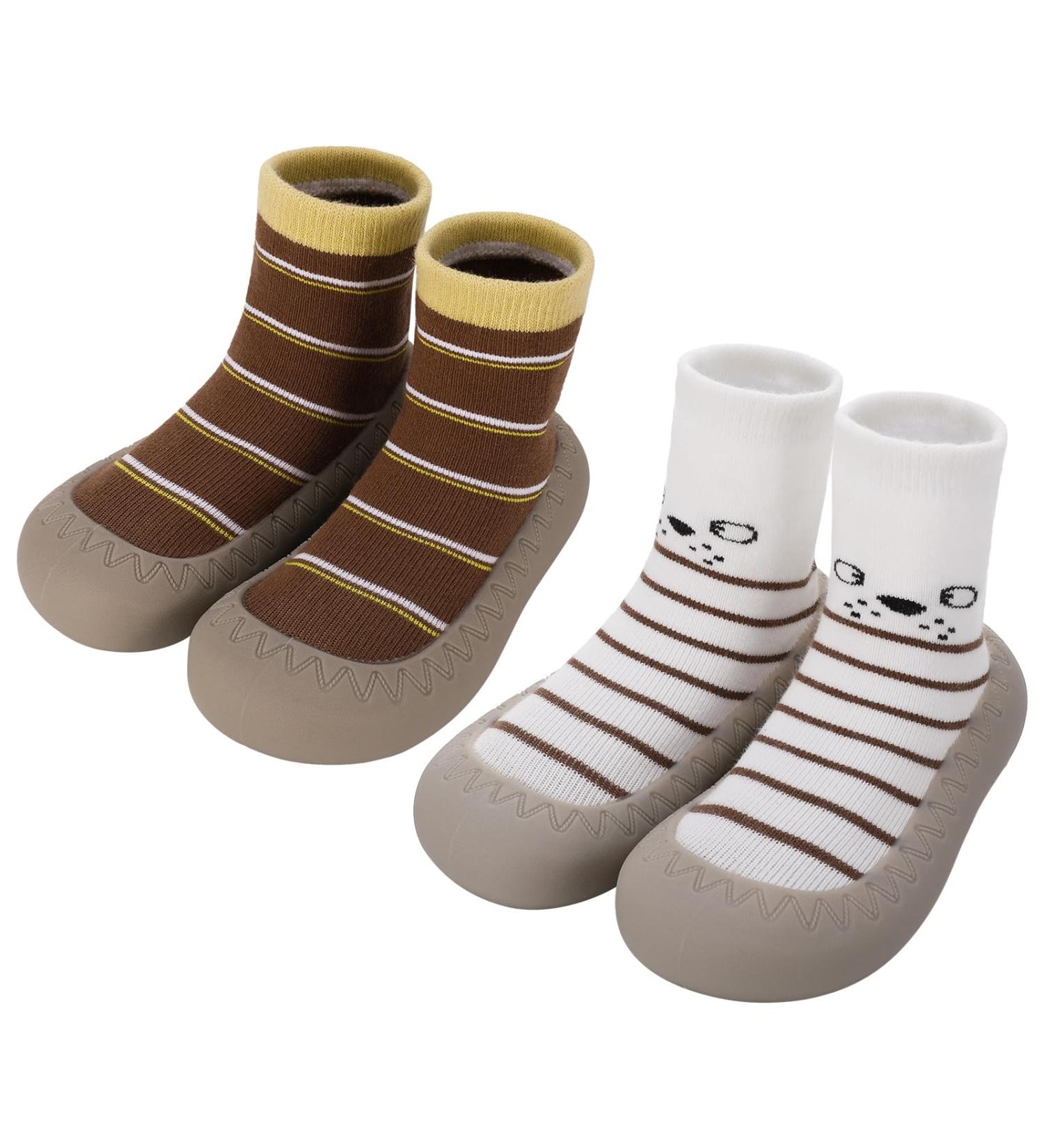 Zuimei 2 Pairs Toddler Sock Shoes | Baby Boys Girls First Walking Shoes | Anti-Slip Rubber Sole | Infant Slippers (6-12 months) - Buy Online on SooperMarket.com