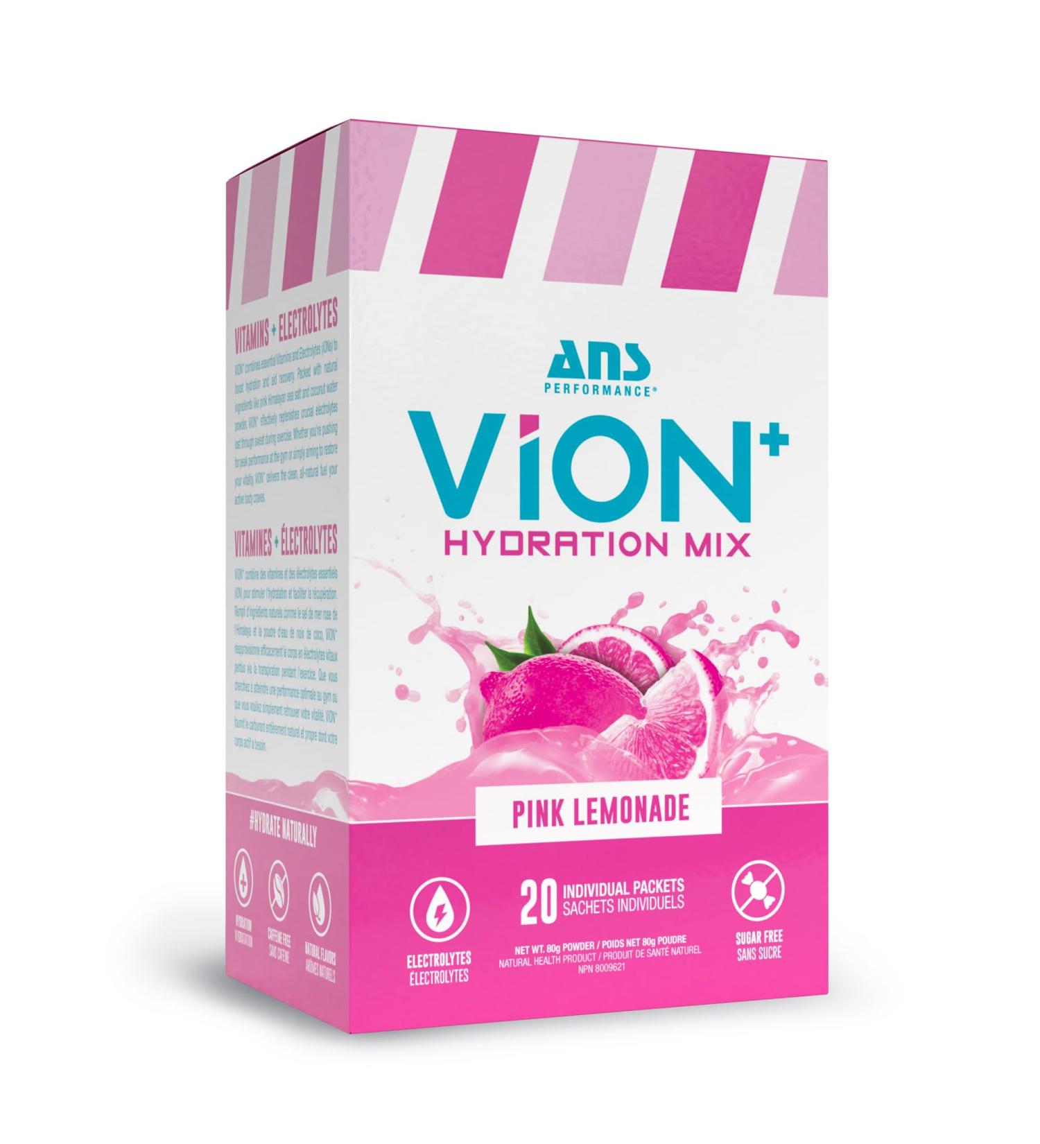 ViON+ Hydration Mix Pink Lemonade - Sugar-Free Electrolyte Powder with 8 Essential Vitamins - 20 On-the-Go Stick Packs for Hydration Energy & Recovery - Natural Flavors & No Artificial Colors or Dyes - Buy Online on SooperMarket.com