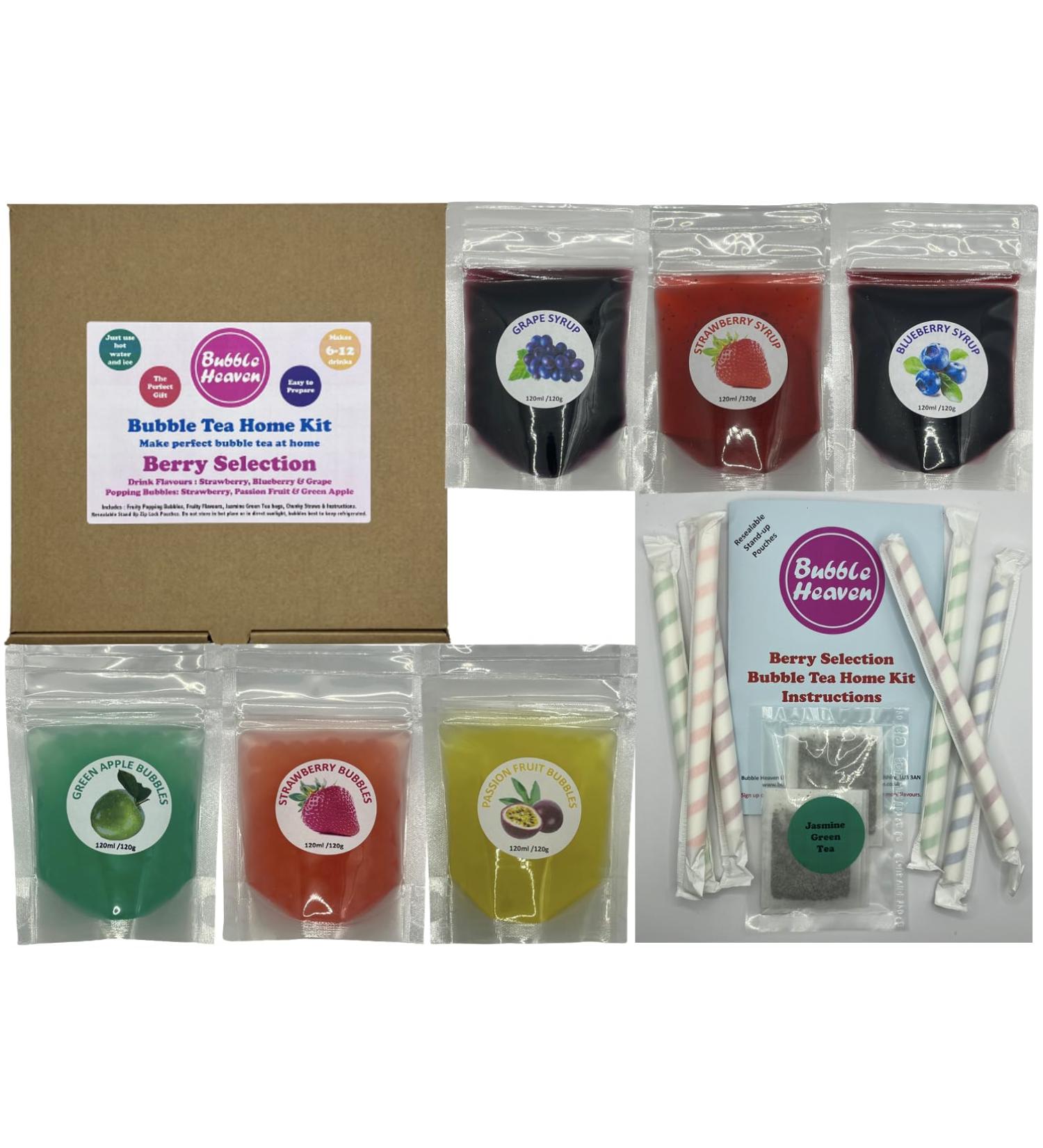 Fruity Berry Selection Boba Bubble Tea Make at Home Kit 6-12 Extra Large Drinks - Buy Online on SooperMarket.com