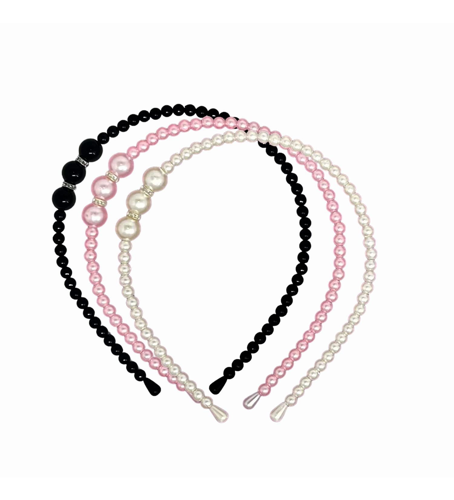 SPROUTS Girls 3-Piece Pearl Headband Set | Non-Slip Thin Fabric Hair Hoops for Kids - Buy Online on SooperMarket.com