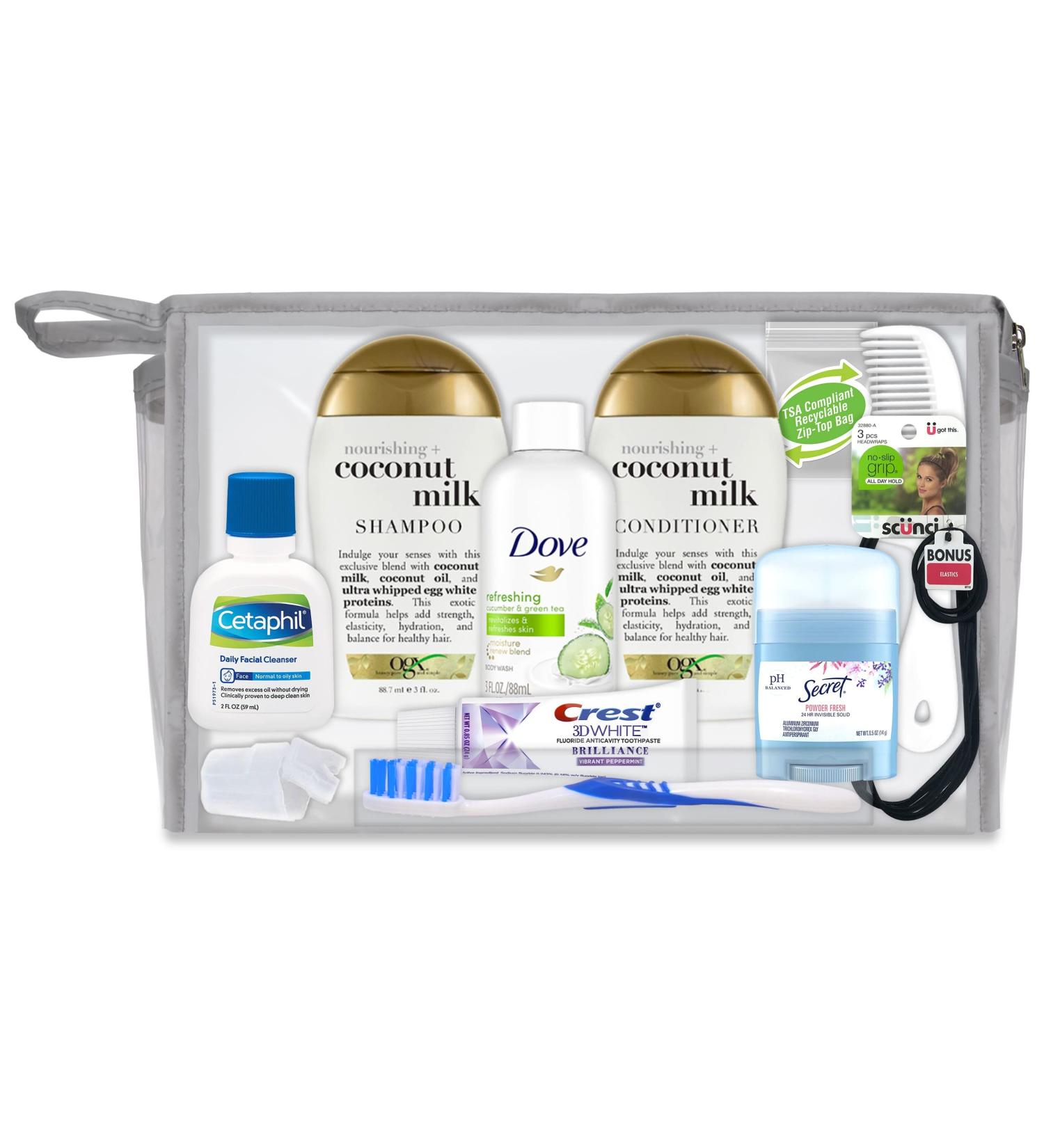 Women's Deluxe 17 PC Kit with Coconut Milk Hair, Face & Body Care - Travel-Size Essentials - Buy Online on SooperMarket.com