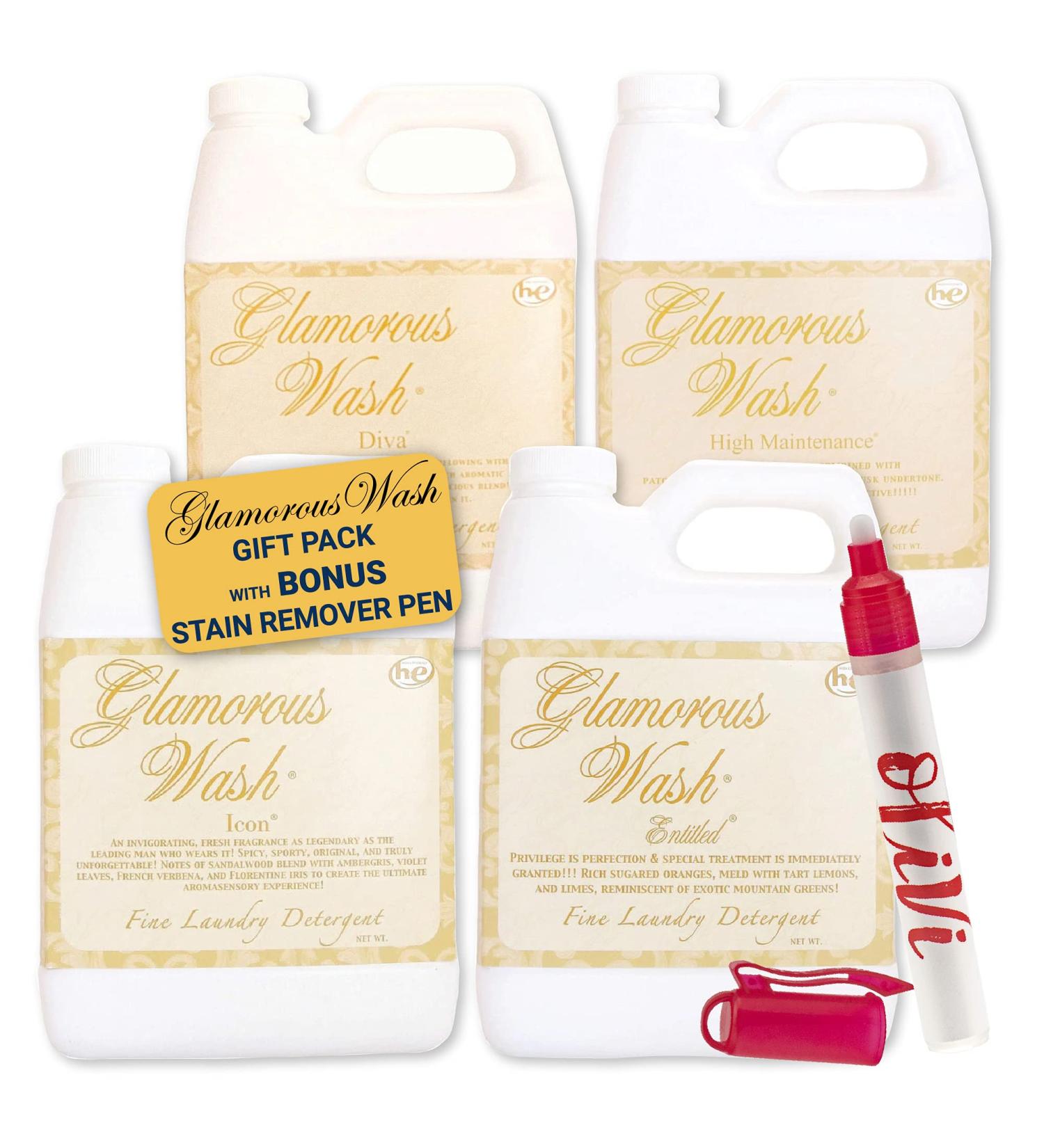 Tyler Glamorous Wash Liquid Laundry Detergent Gift Pack | 4x4 fl oz + Olivi Stain Remover Pen | Perfect for Clothes Linen Lingerie & Delicate Fabrics | International Shipping Available - Buy Online on SooperMarket.com