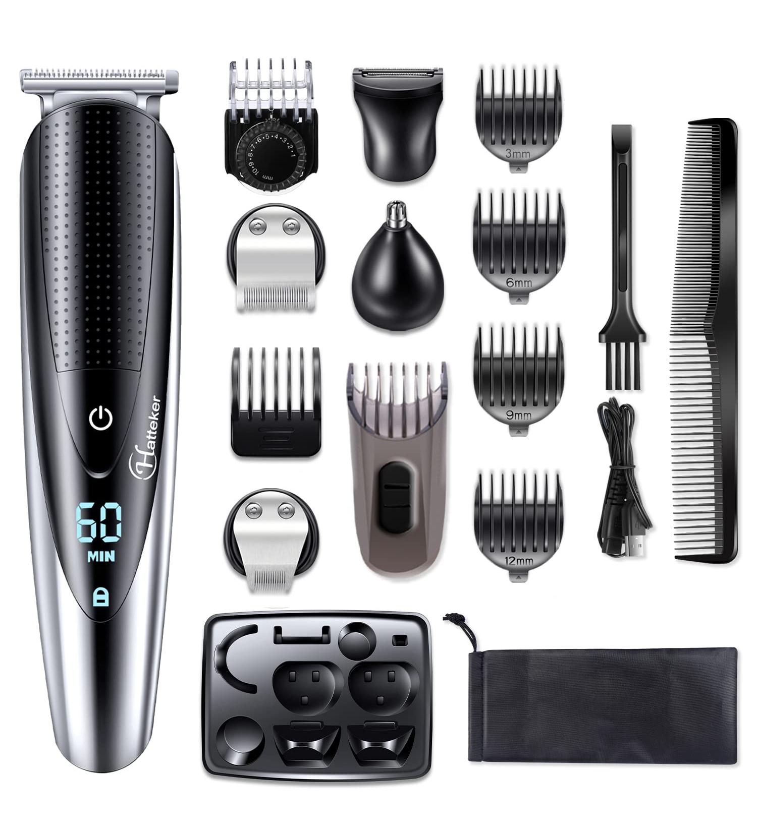 Hatteker Men's 5 in 1 Grooming Kit - Cordless Waterproof Hair Clipper, Beard Trimmer, Mustache Trimmer, Body Groomer, Nose and Ear Trimmer - Professional Men's Hair Trimmer - Buy Online on SooperMarket.com