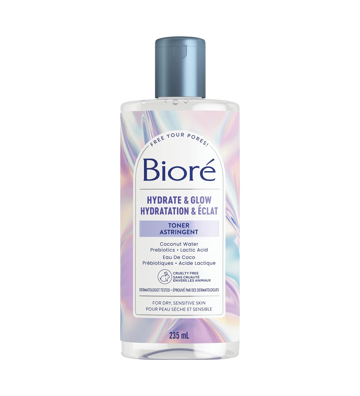 Bior Hydrate & Glow Toner Alcohol Free Facial Toner for Dry Sensitive Skin infused with Prebiotics 2% Lactic Acid and Coconut Water | Dermatologist Tested Cruelty Free and Fragrance Free (235mL) - Buy Online on SooperMarket.com
