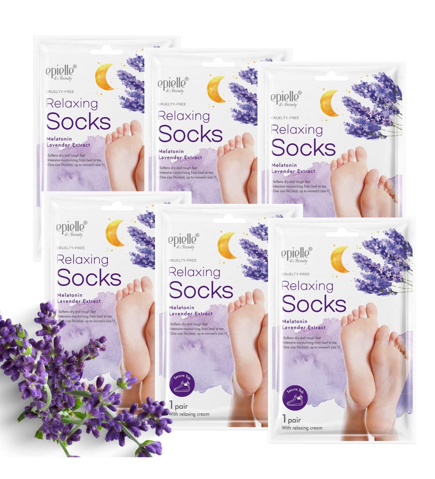 Epielle Relaxing Foot Masks (6pk) Melatonin + Lavender Extract | Deep Moisturizing, 100% Vegan & Cruelty-Free | Beauty Stocking Stuffers - Buy Online on SooperMarket.com