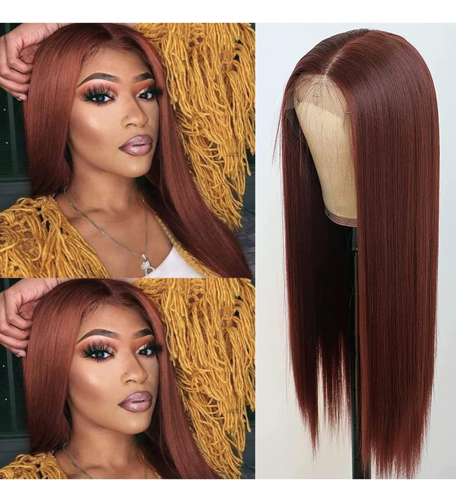 QD-Tizer 22 Reddish Brown Lace Front Wig - Long Straight, Heat Resistant, Glueless for Fashion - Buy Online on SooperMarket.com