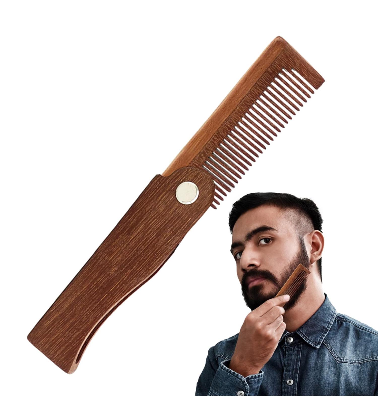 Natural Wooden Beard Comb for Men - Folded Mustache & Beard Brush | Antistatic Pocket Beard Care Tool - Buy Online on SooperMarket.com