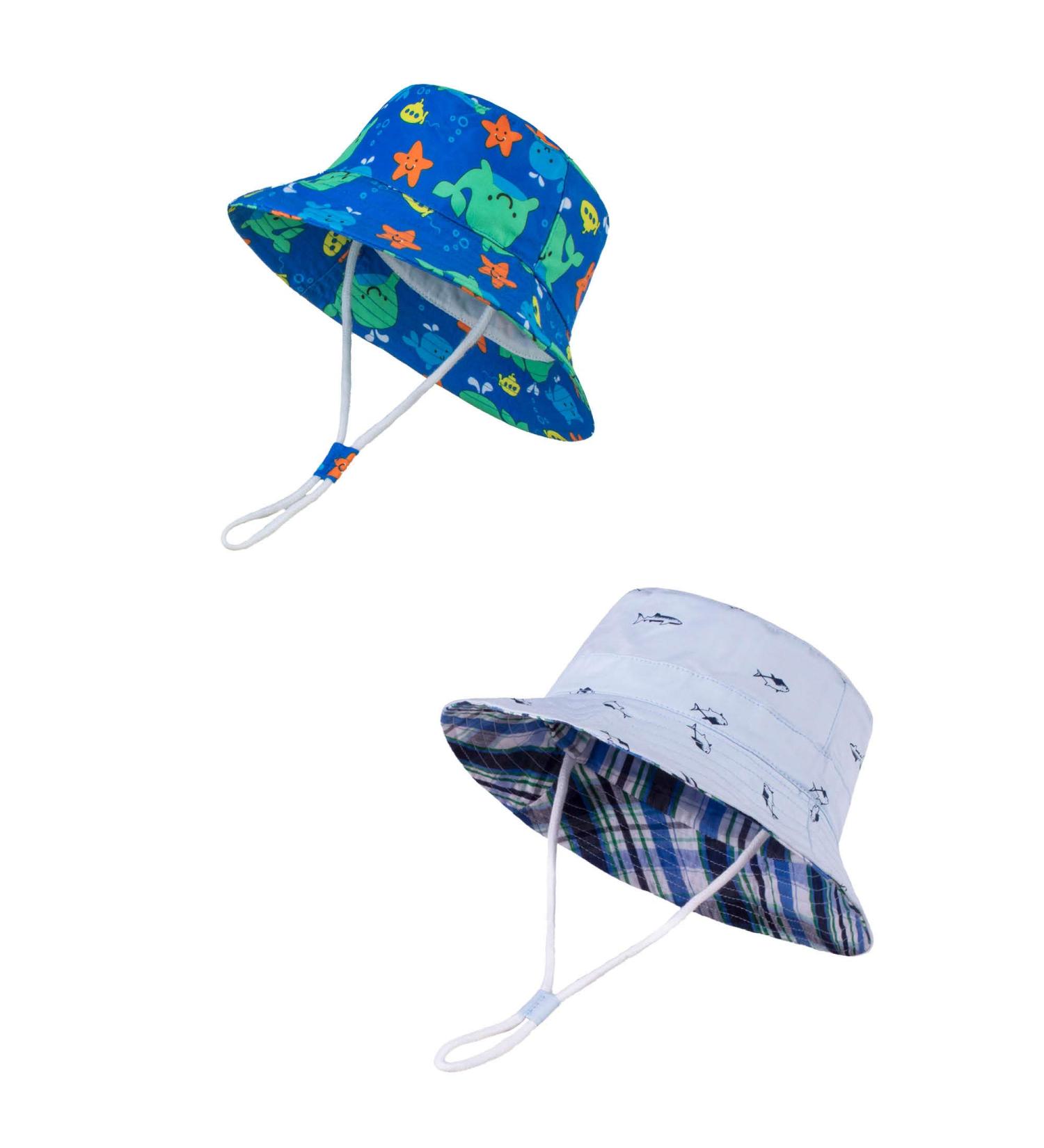 LANGZHEN Baby Girls Beach Sun Hat | Adjustable Wide Brim Toddler Kids Hat with Chin Strap | Whale+Blue Fish Design | 1-2 Years - Buy Online on SooperMarket.com