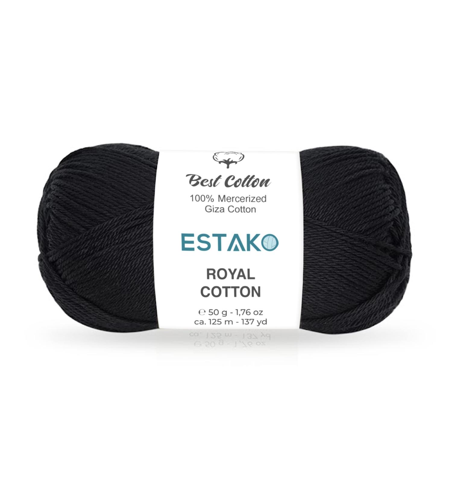 Estako Royal Cotton 100% Mercerized Giza Cotton Yarn - Super Fino 1 Skein in Black for Crochet & Knitting - 1.76 Oz (50g) / 137 Yrds (125m) - Buy Online on SooperMarket.com