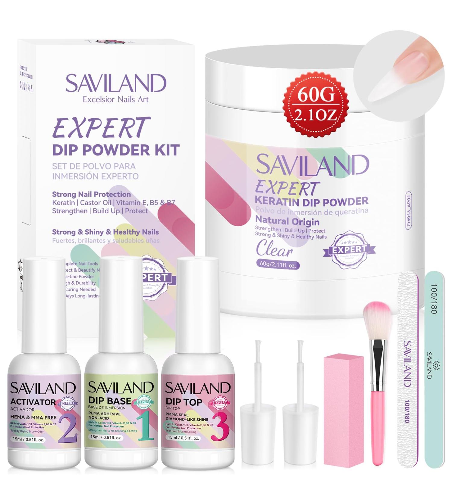 SAVILAND Clear Dip Powder Nail Kit - 60g Starter Set for French Manicure | Professional Dipping Powder & Liquid | International Shipping - Buy Online on SooperMarket.com